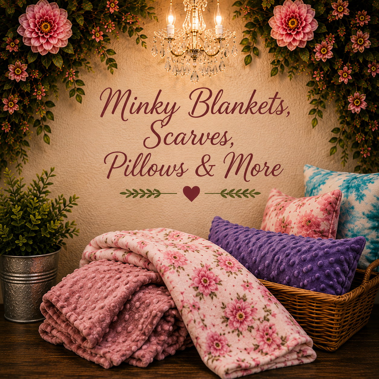 Minky Blankets, Scarfs, Pillows & More