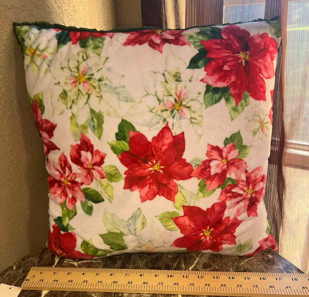 Minky Throw Pillow - Poinsettias & Evergreen Hide