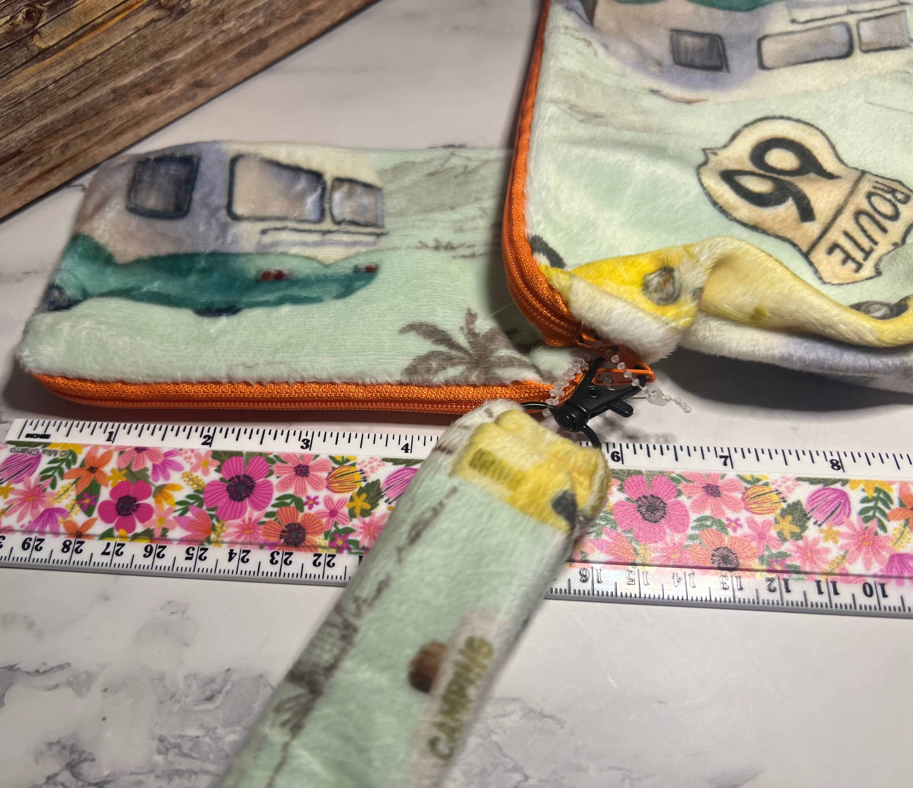 Minky 3 Piece Zipper Pouch Set - Route 66