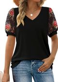 Floral Mesh Sleeve Top Black
