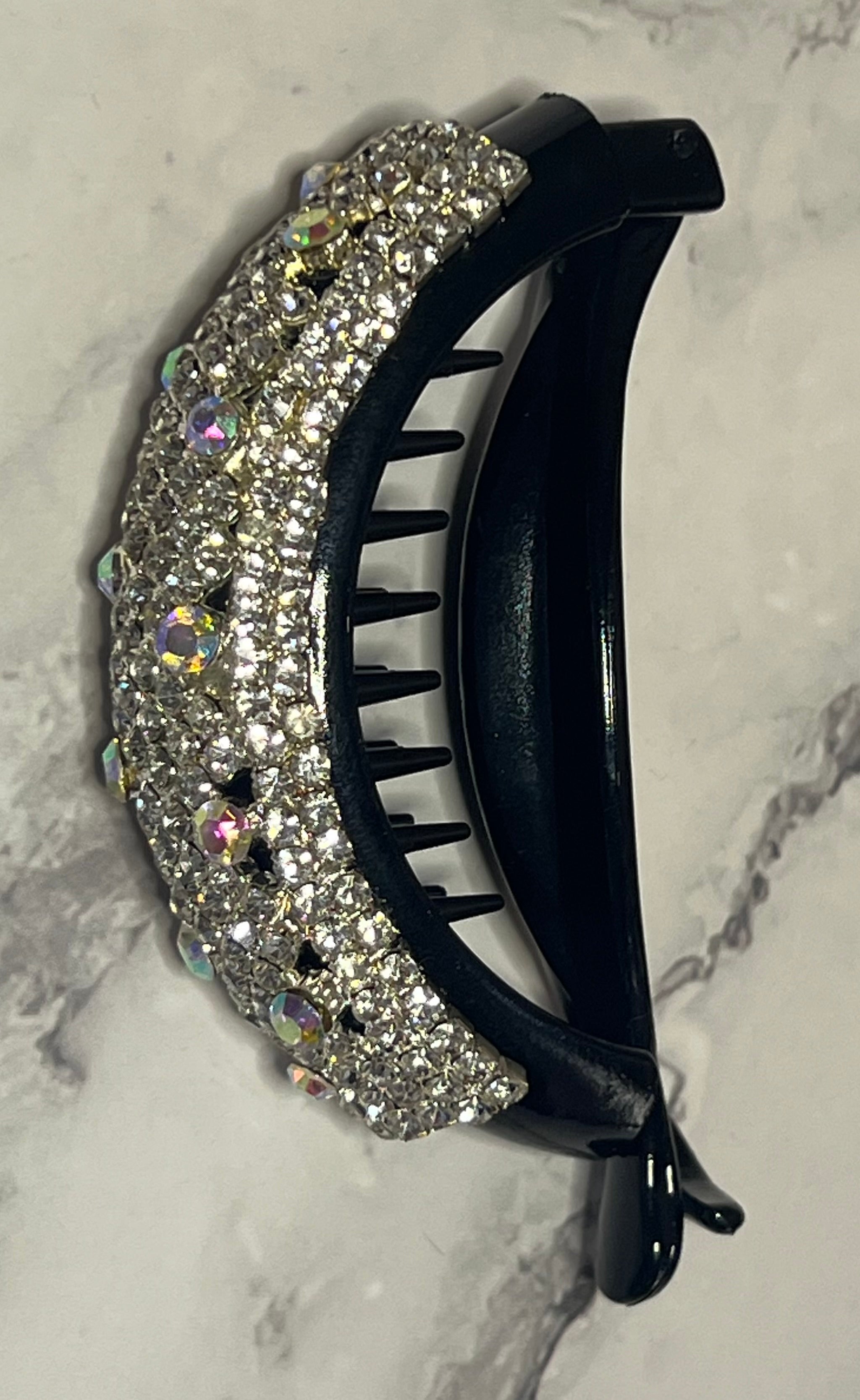 Hair Ponytail Holder / Clip - Sparkling Black Rhinestone Bling