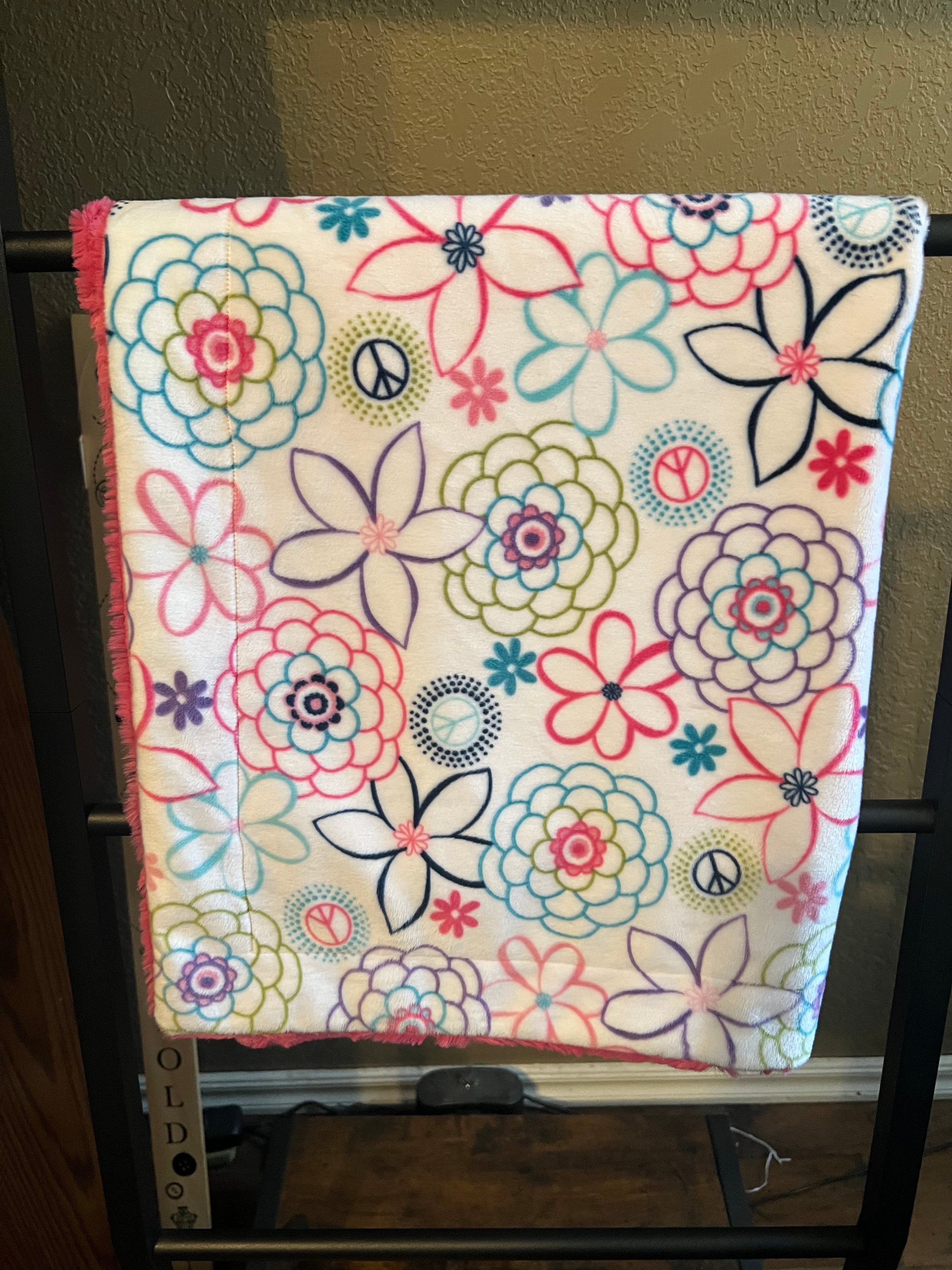 Minky Baby Blanket - Flower Power / Pink Dazzle