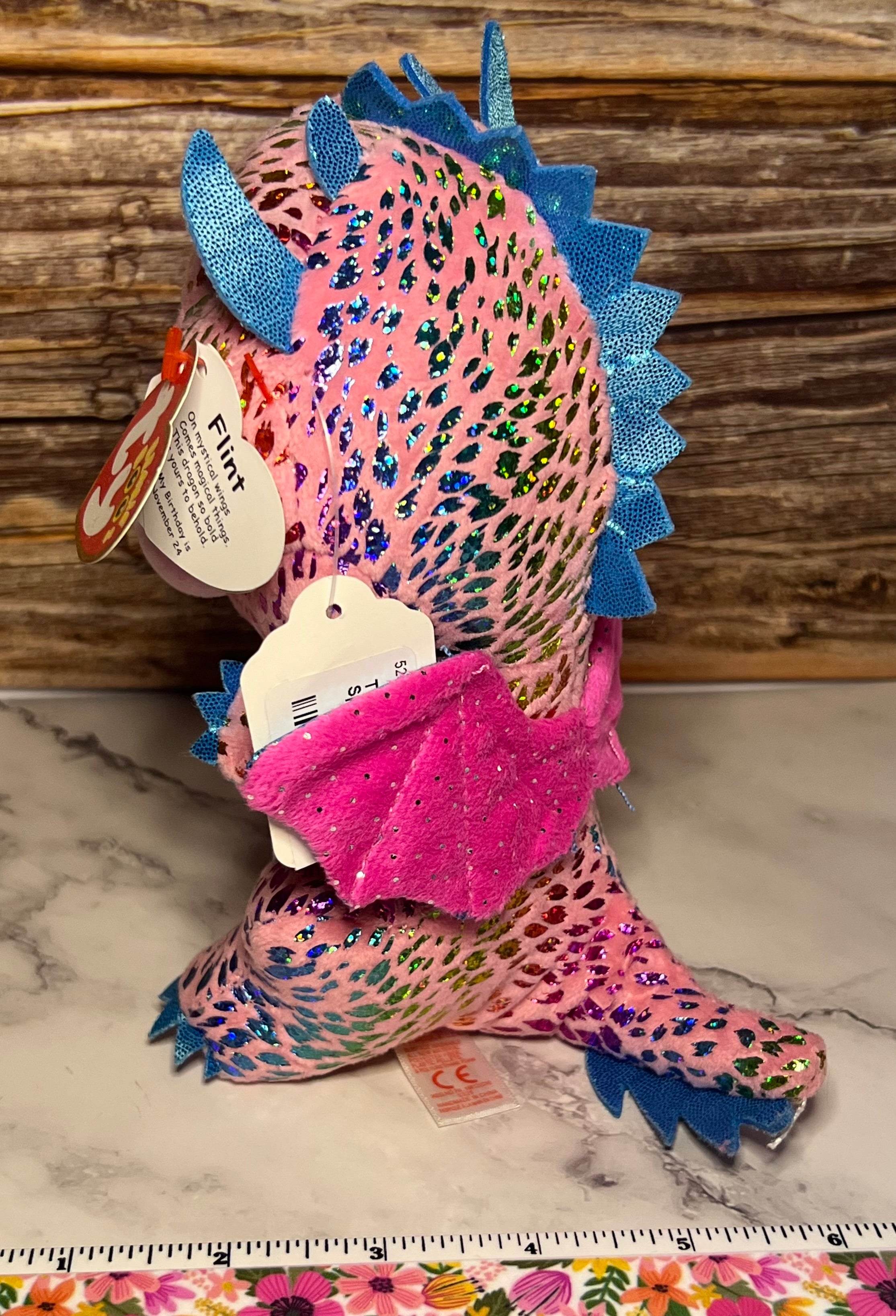 Ty Beanie Baby - Flint Pink Spotted Dragon