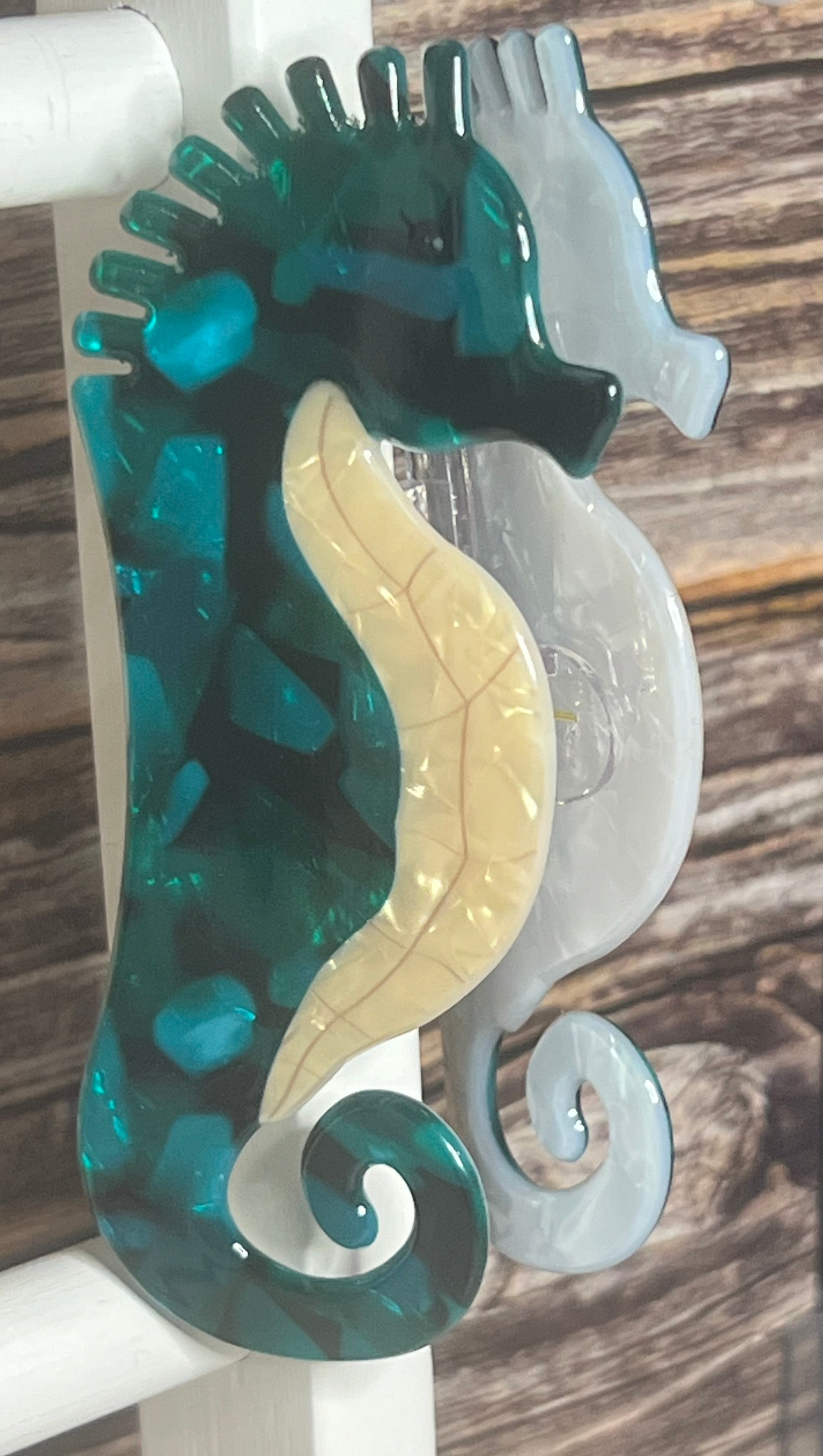 Hair Claw / Clip - Teal Seahorse