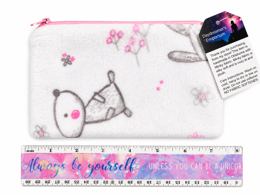 Minky Pouch - Bunnies Pink Zipper