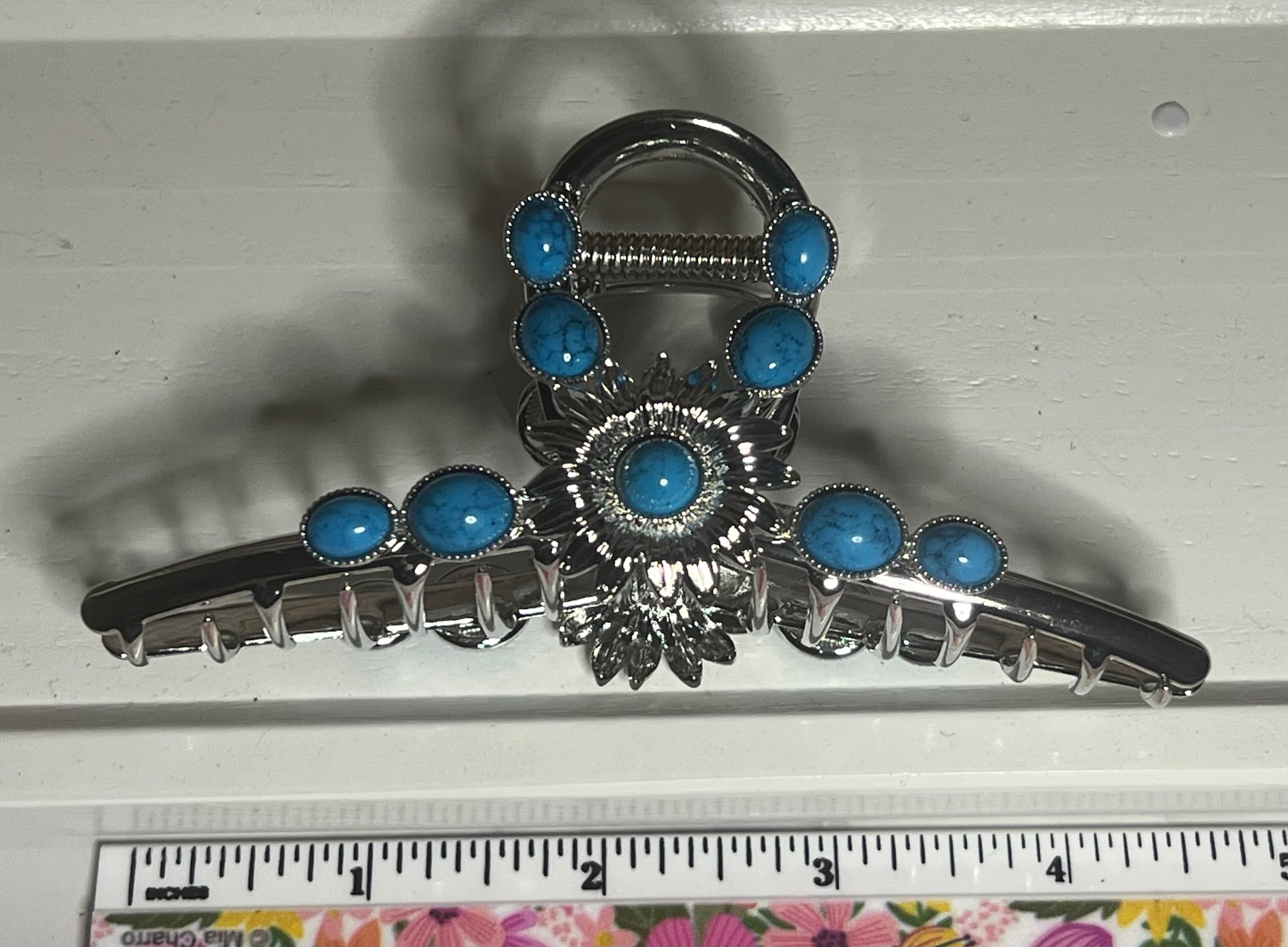 Hair Claw / Clip - Southwest Turquoise Metal