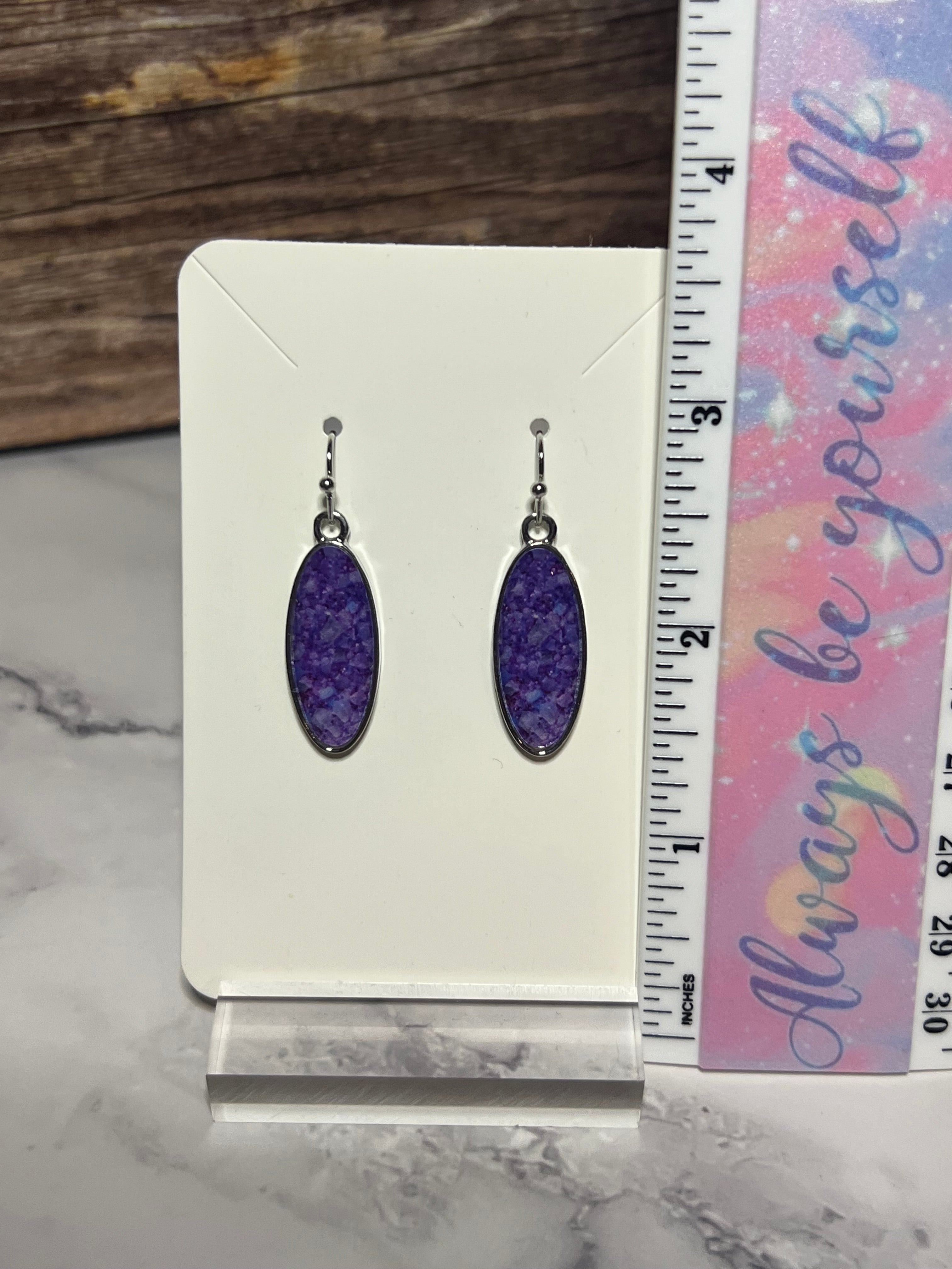 Earrings- Purple Oval Drop Sterling Silver Ear Wire