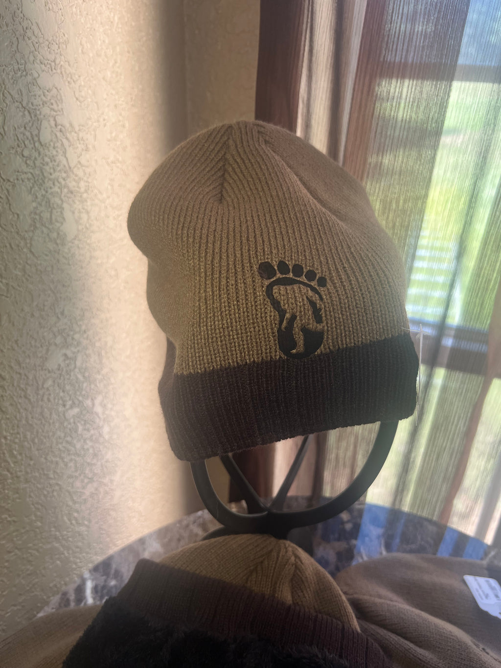 Khaki & Brown or Red & Black Lined Bigfoot Beanie Hat