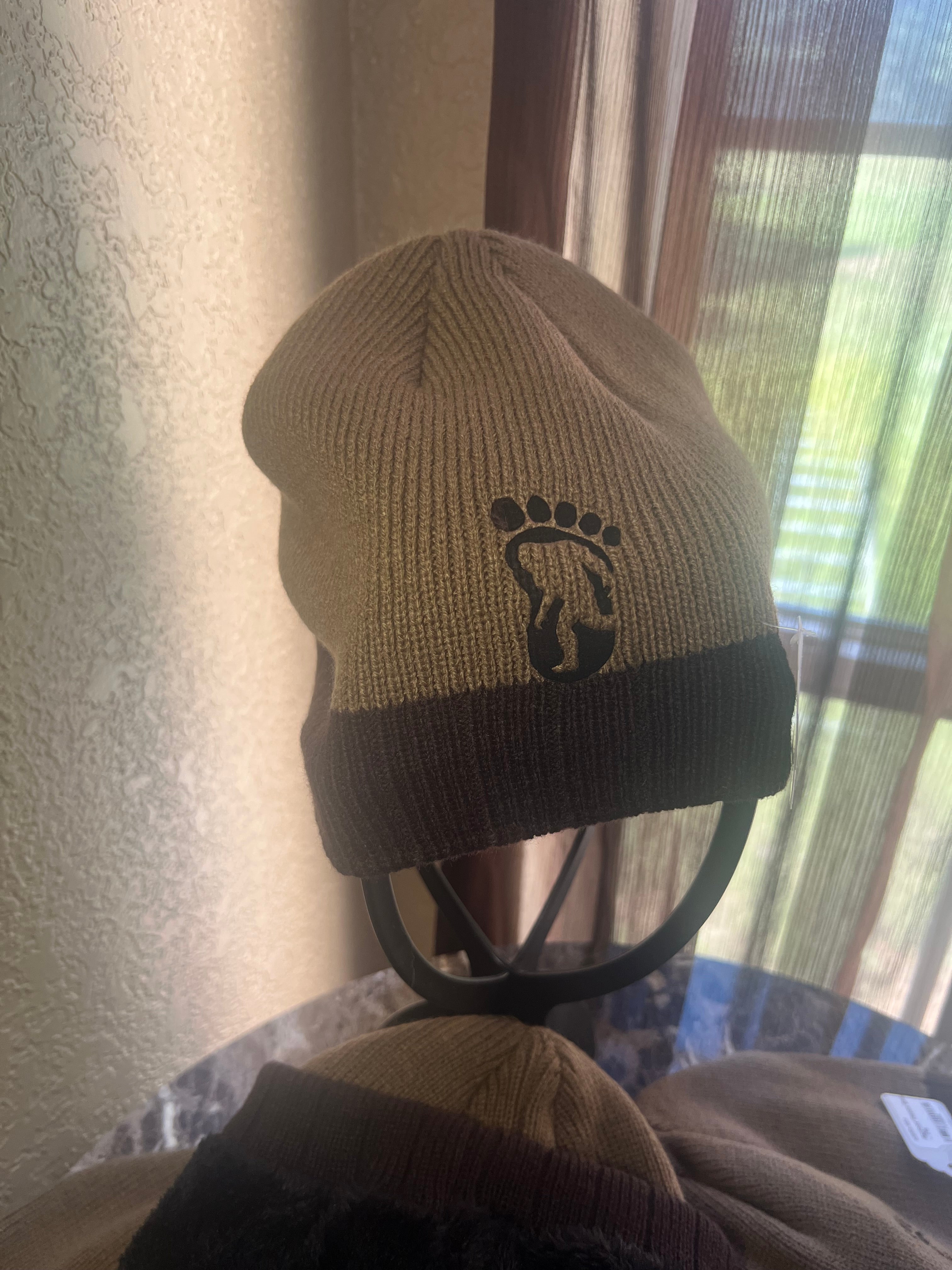 Khaki & Brown or Red & Black Lined Bigfoot Beanie Hat