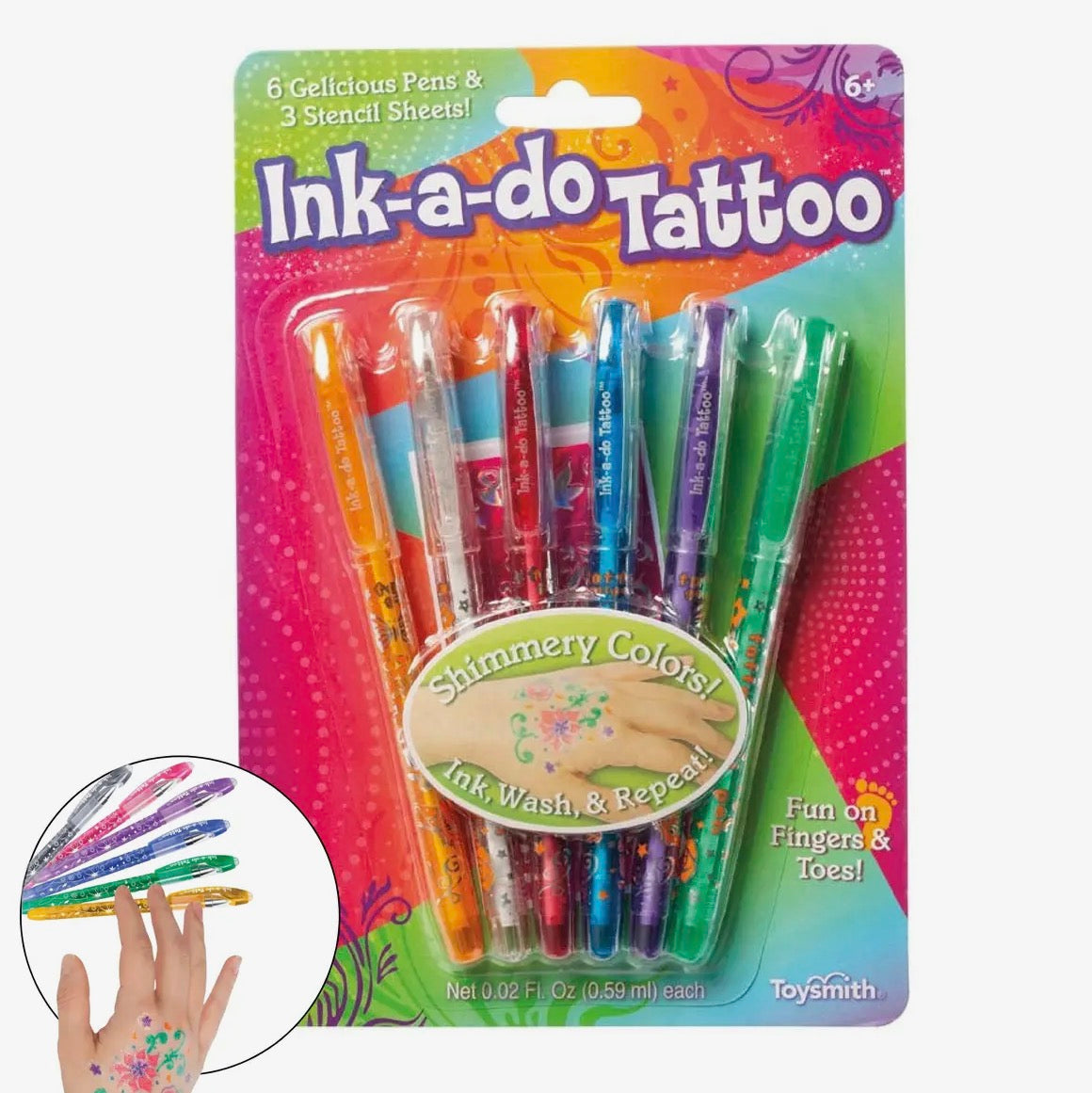 Ink-A-Do Tattoo Pens, Set of 6 Gel Pens