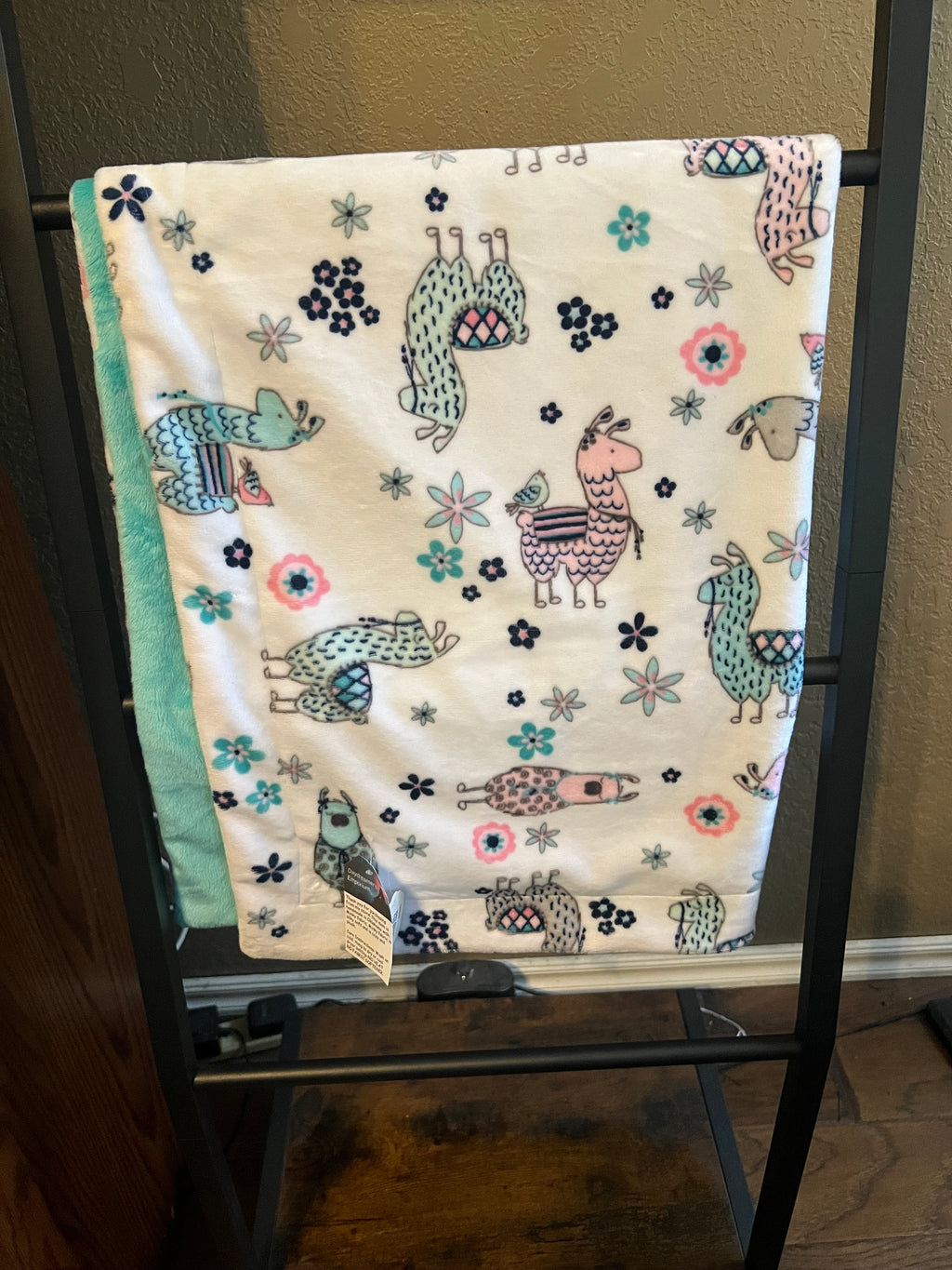 Minky Baby Blanket - Llama / Aqua Sky