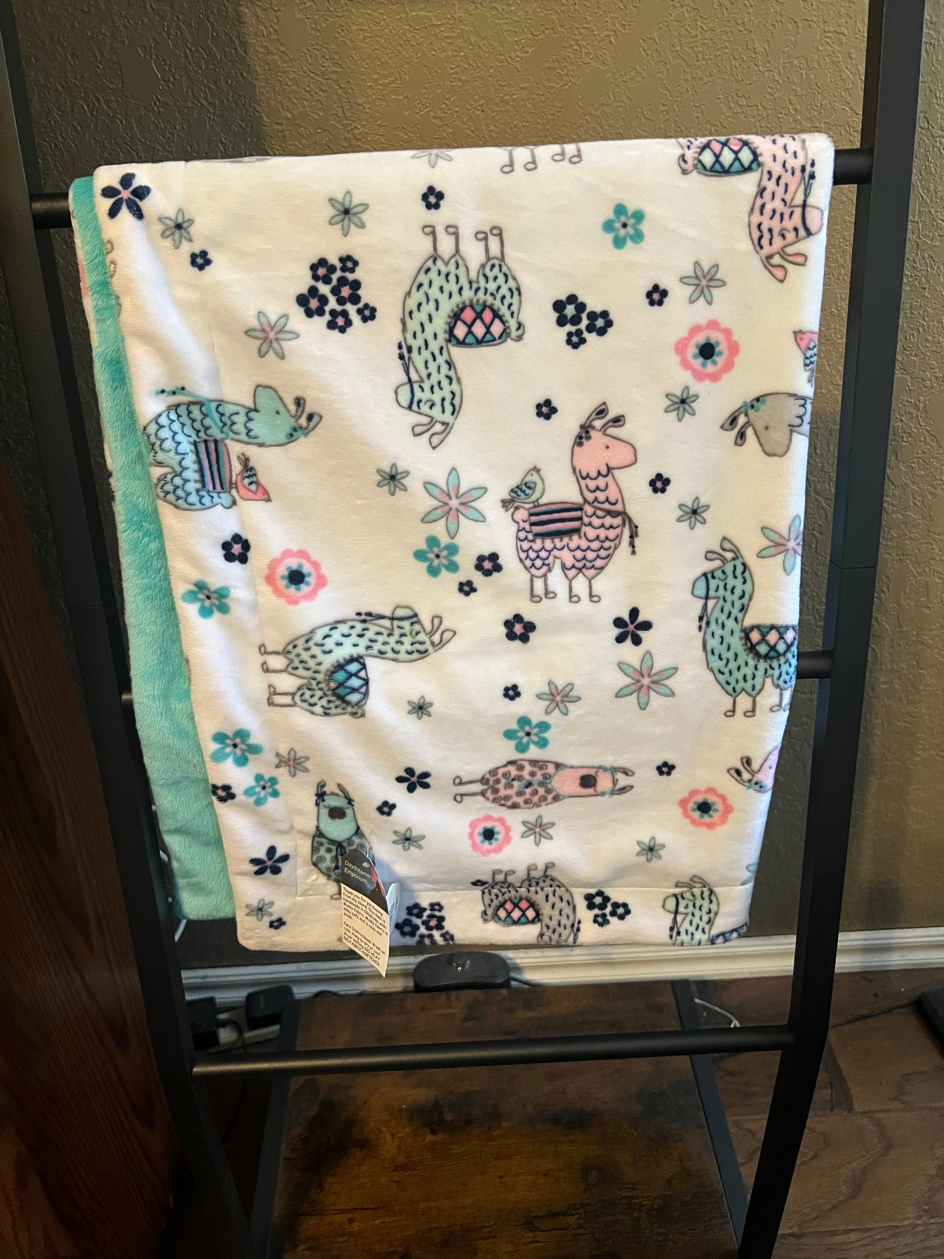 Minky Baby Blanket - Llama / Aqua Sky