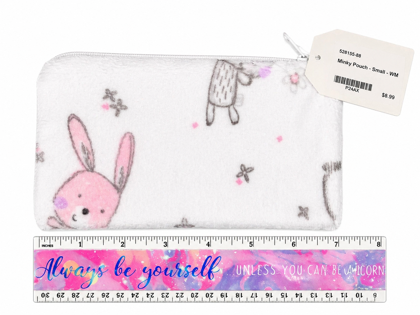 Minky Pouch - Bunnies White Zipper