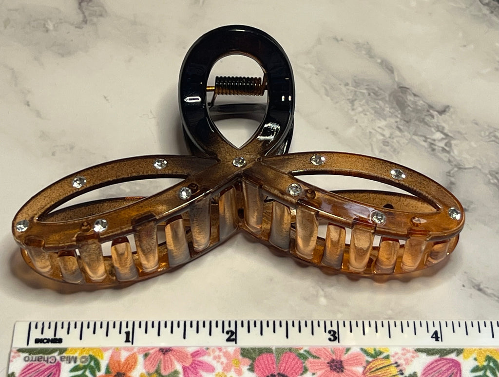 Hair Claw / Clip - Large Two Tone Brown with Rhinestones