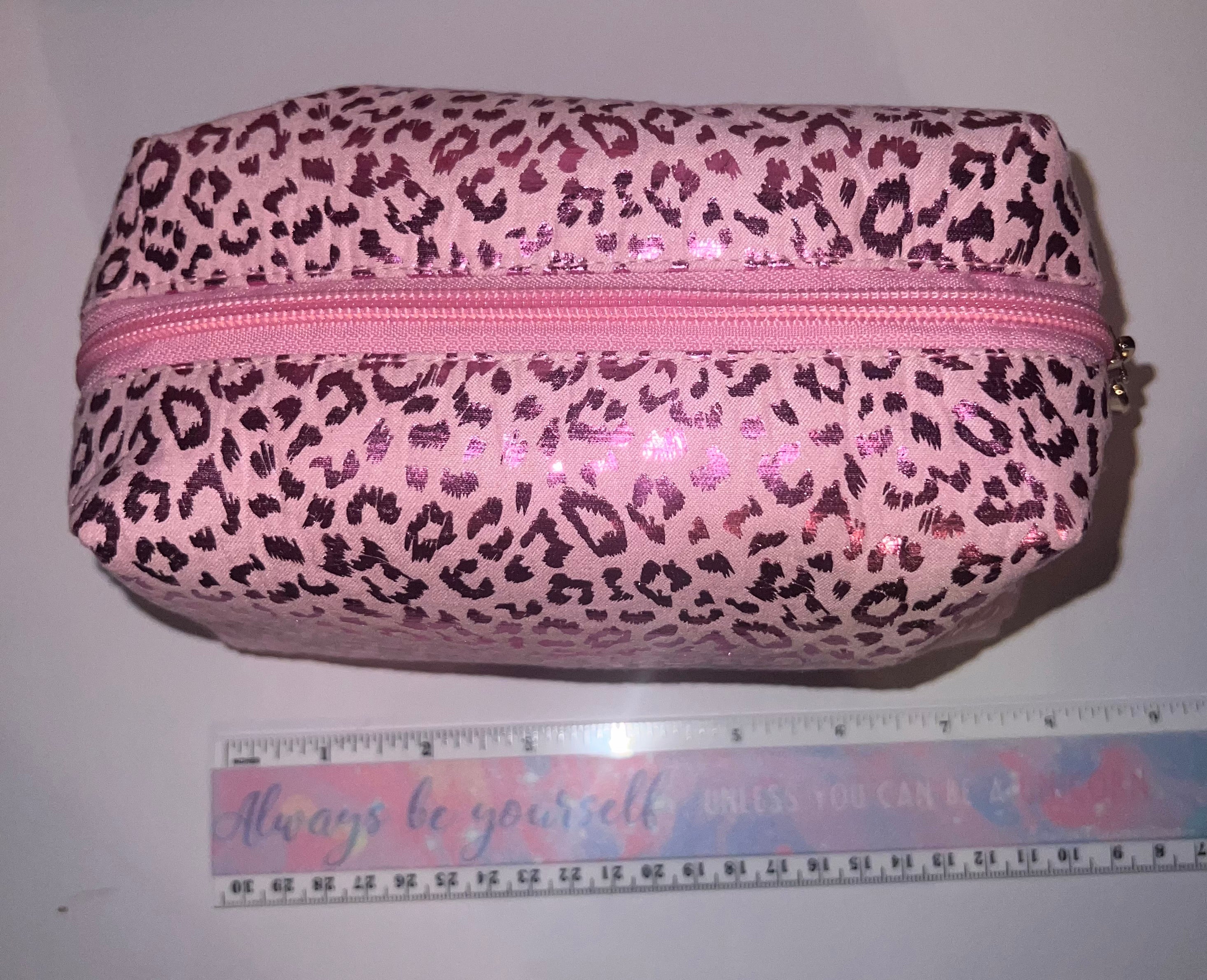 Pink Sparkly Leopard Toiletry Cosmetic Bag