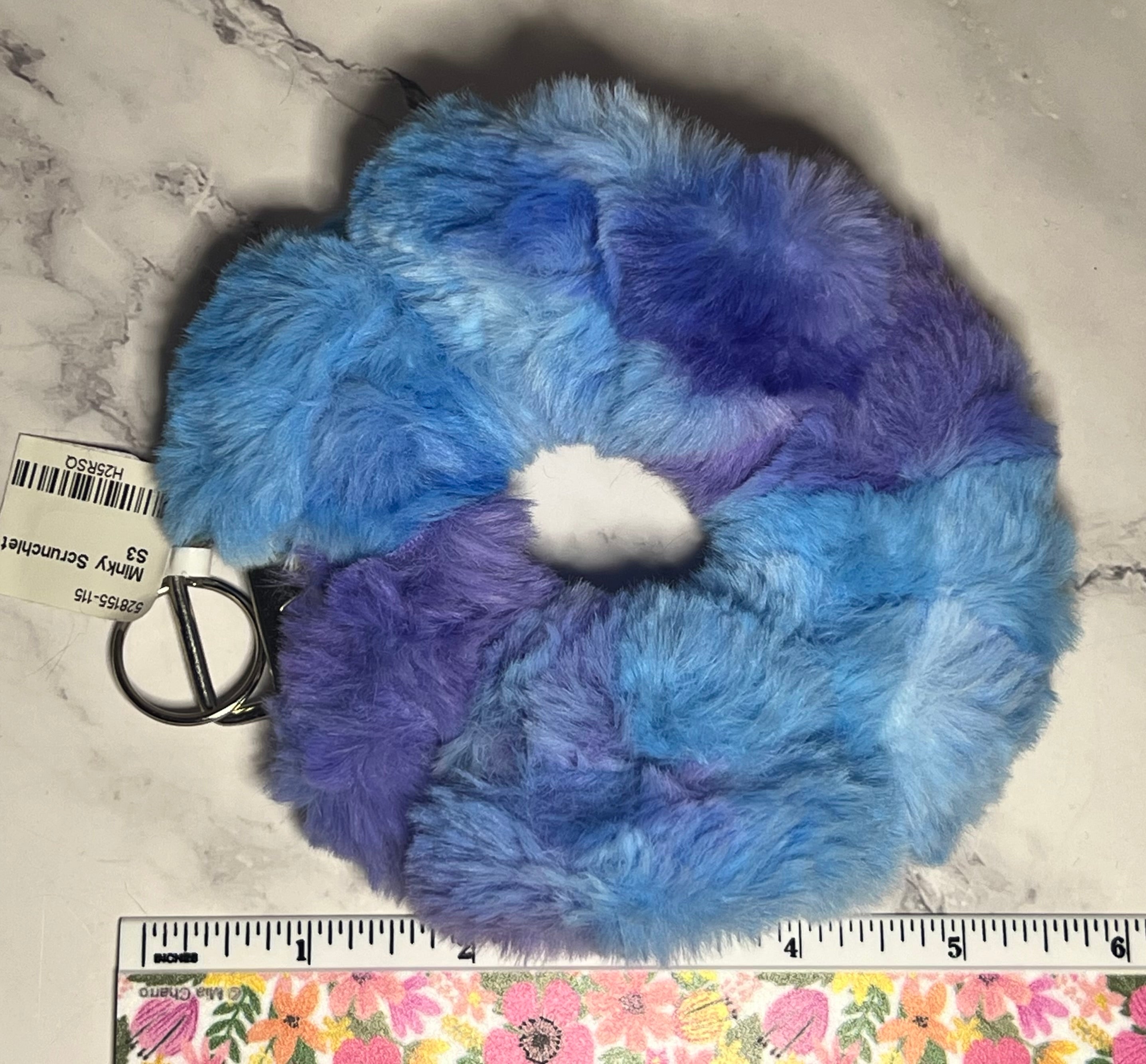 Minky Scrunchie Keychain Blue & Purple Tie Dye