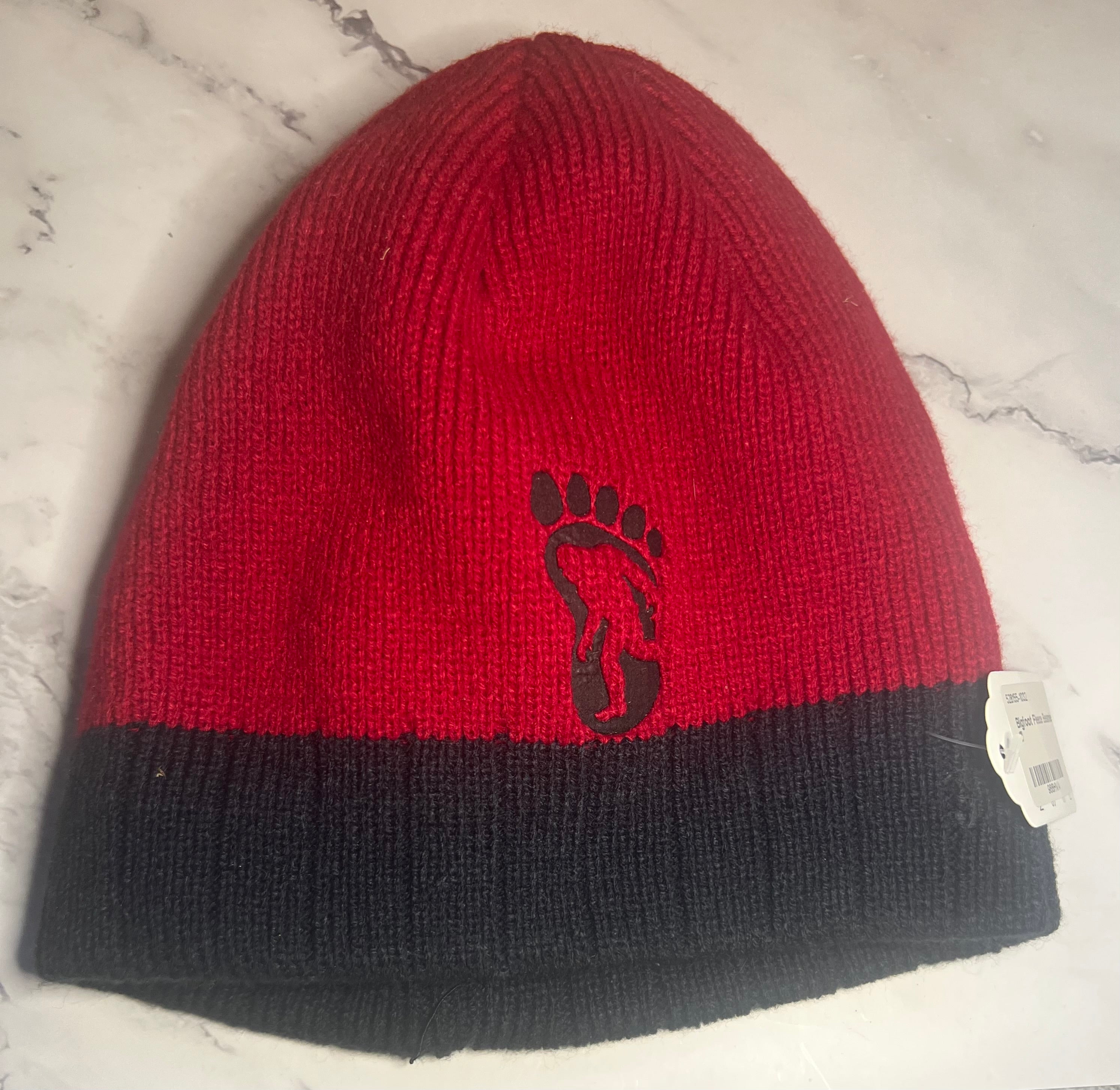 Khaki & Brown or Red & Black Lined Bigfoot Beanie Hat
