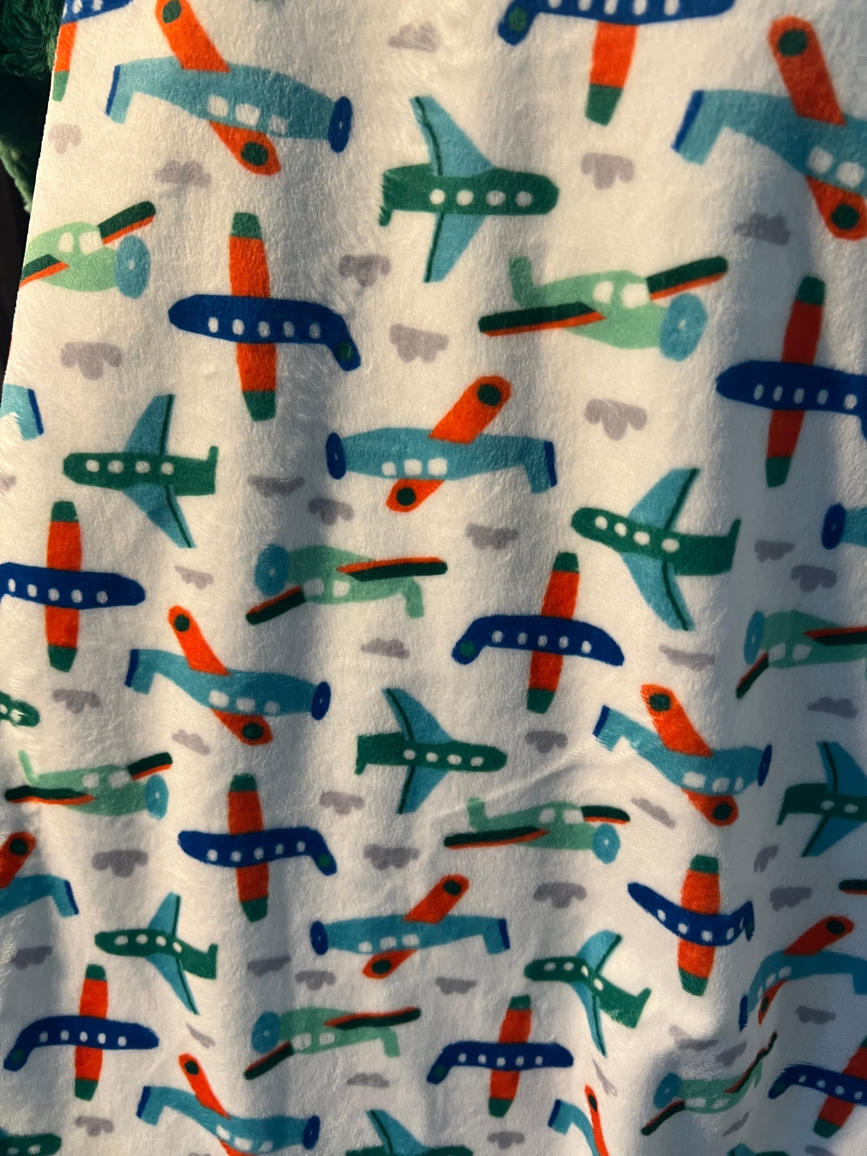 Minky Blanket - Airplanes & Green Galaxy - Approx Size 56”x82”