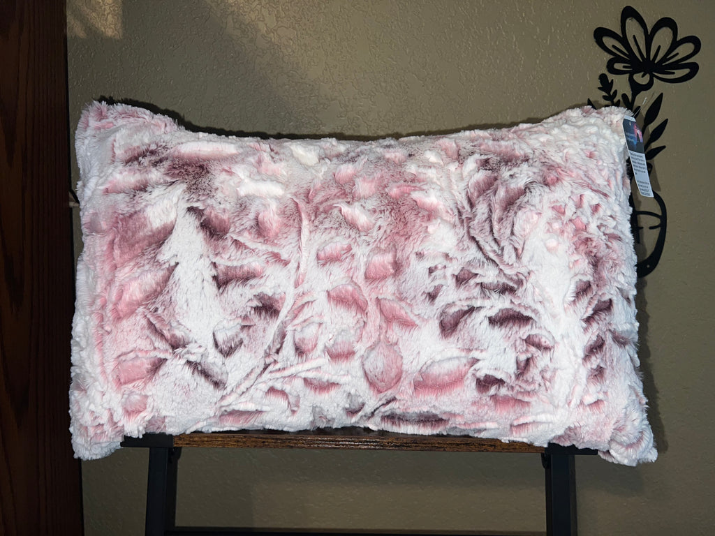 Minky Lumbar Pillow - Roses Poppy Burgundy/Pink/White