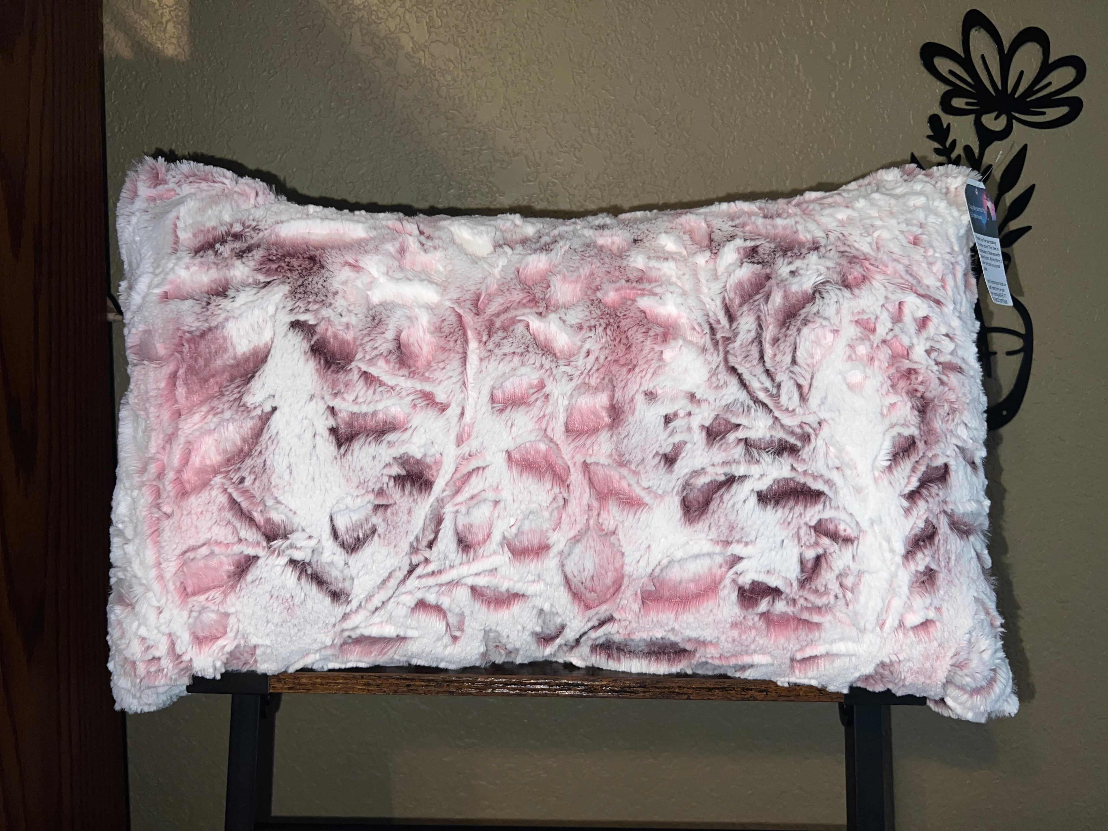 Minky Lumbar Pillow - Roses Poppy Burgundy/Pink/White