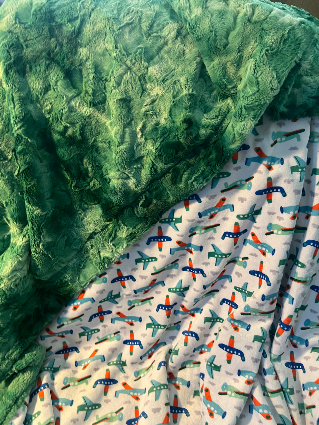 Minky Blanket - Airplanes & Green Galaxy - Approx Size 56”x82”