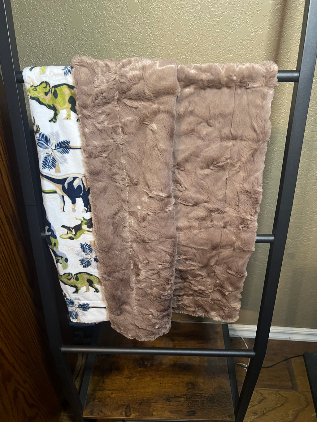 Minky Baby Blanket - Dinosaurs / Brown Hide