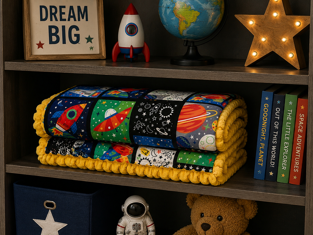 Minky Blanket - Rockets & Space - Approx Size 55”x82”