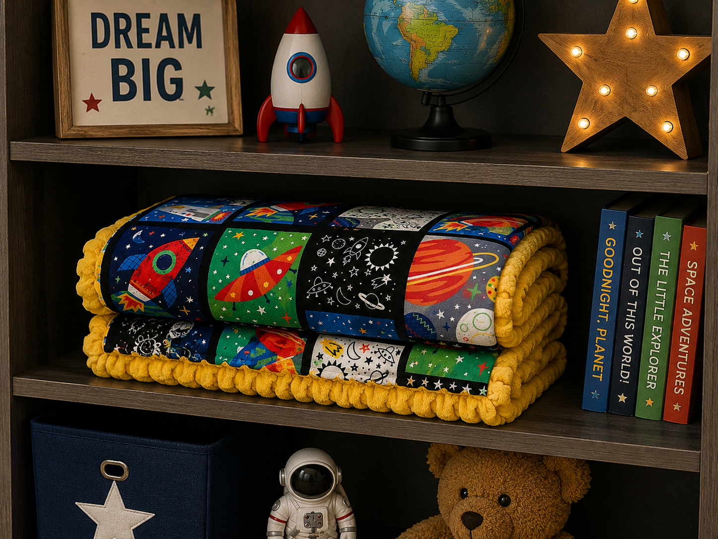 Minky Blanket - Rockets & Space - Approx Size 55”x82”