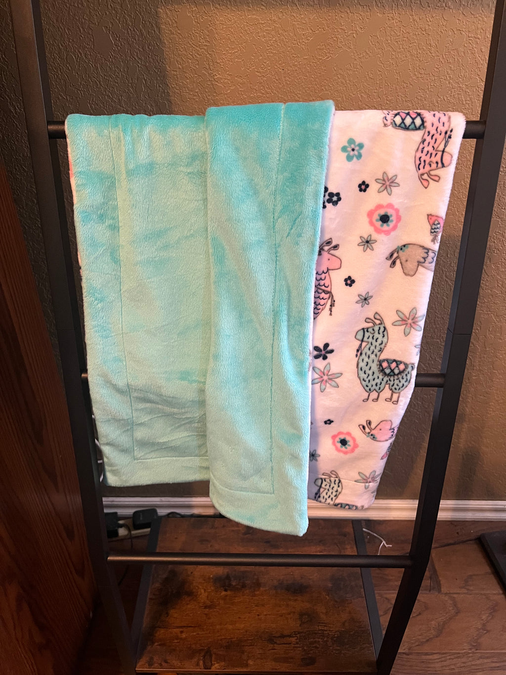 Minky Baby Blanket - Llama / Aqua Sky