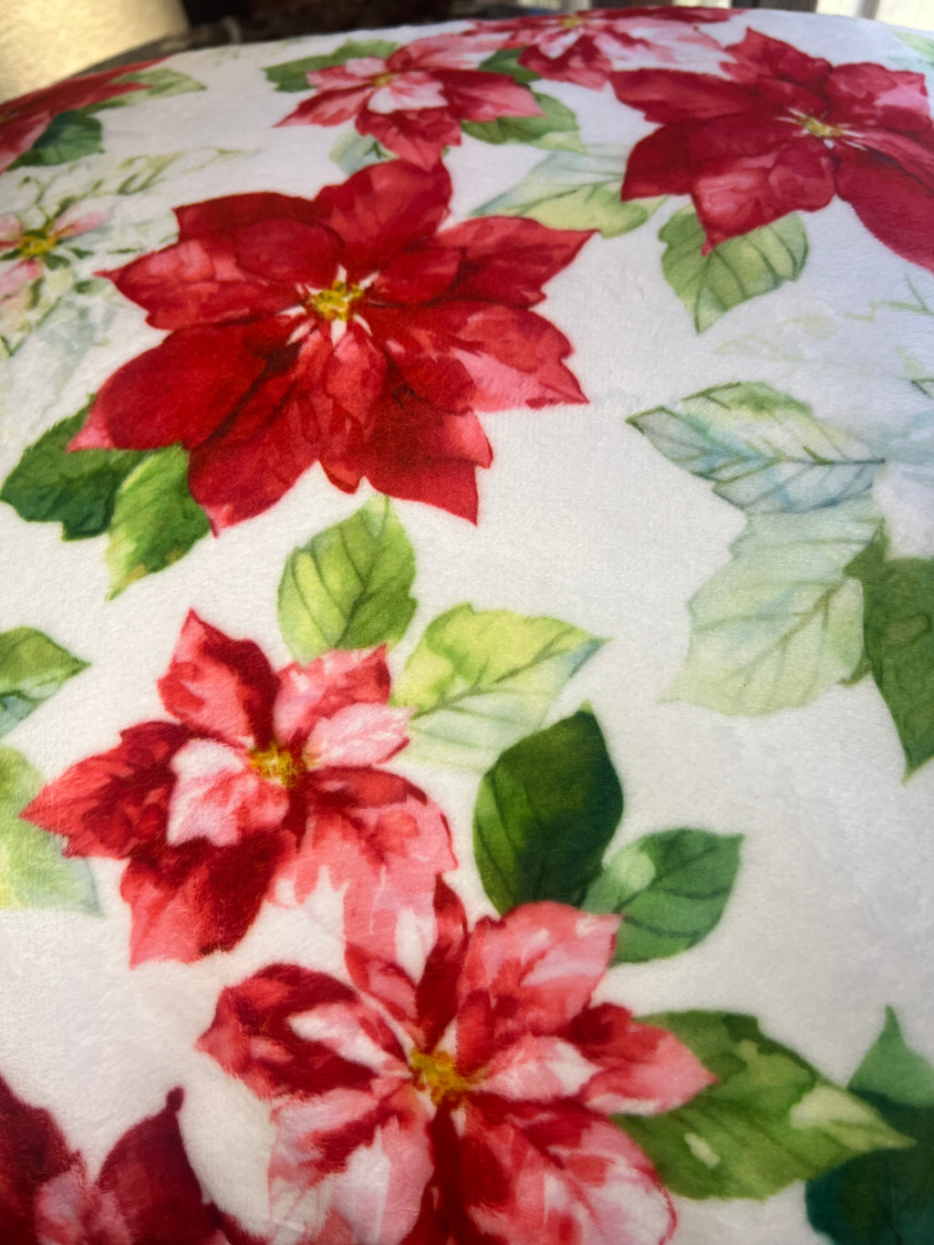 Minky Throw Pillow - Poinsettias & Evergreen Hide