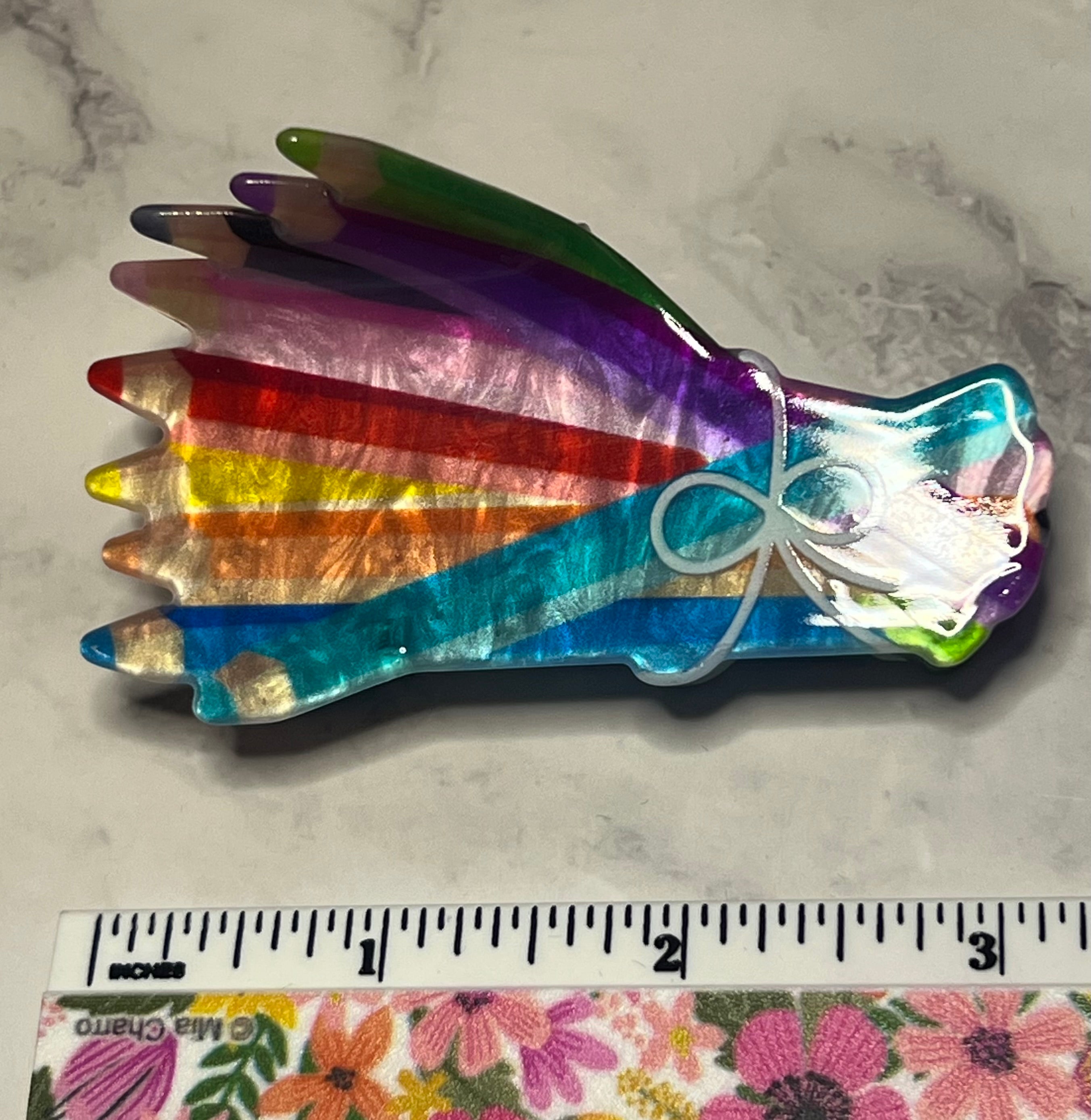 Hair Claw / Clip - Rainbow Colored Pencils