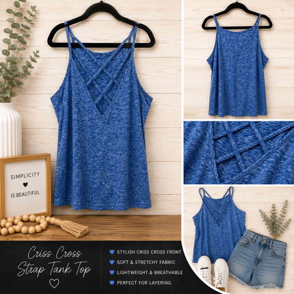 Crisscross Detail Tank Top - Blue or Teal