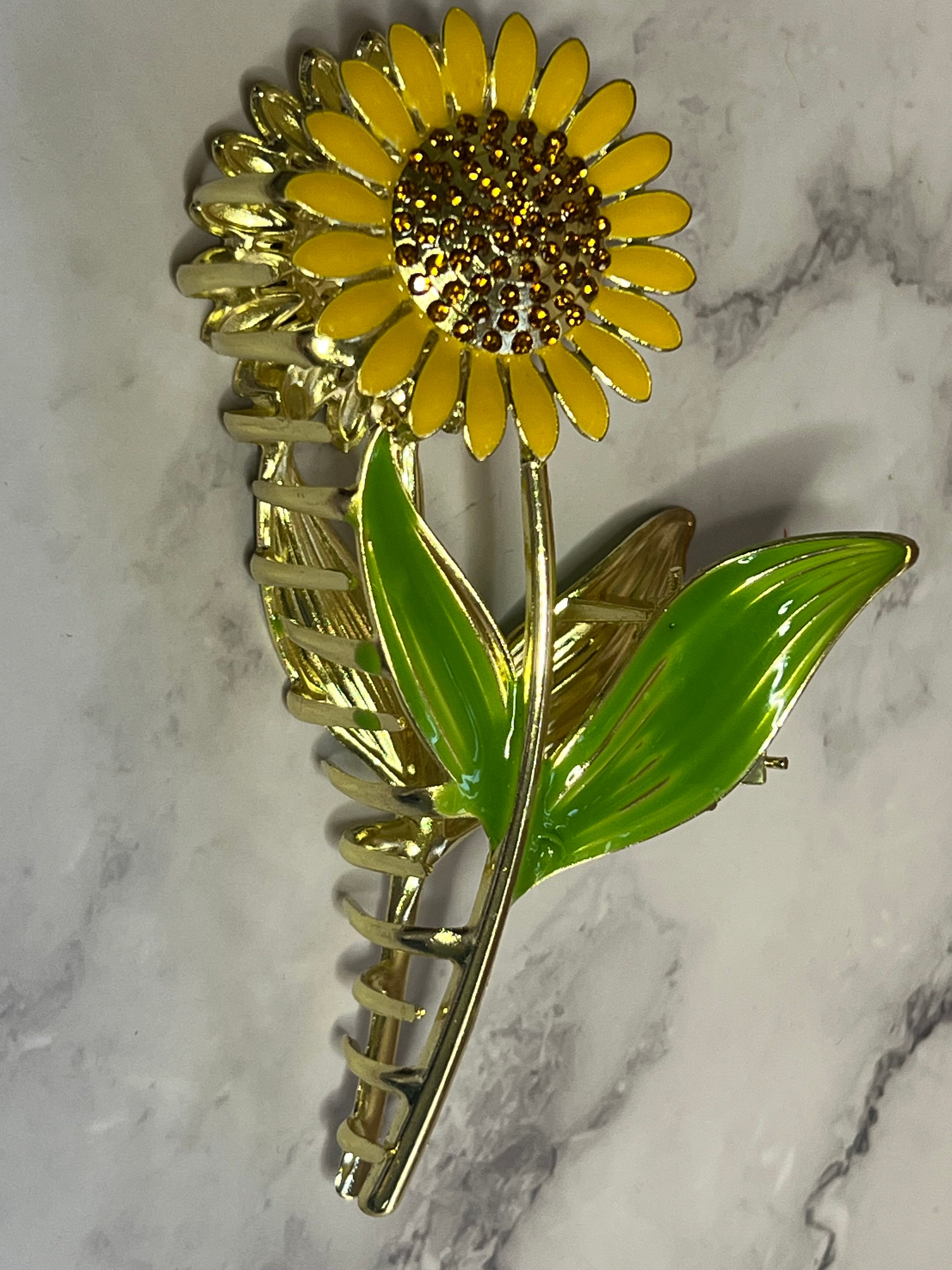 Hair Claw/Clip - Rhinestone Metal Sunflower