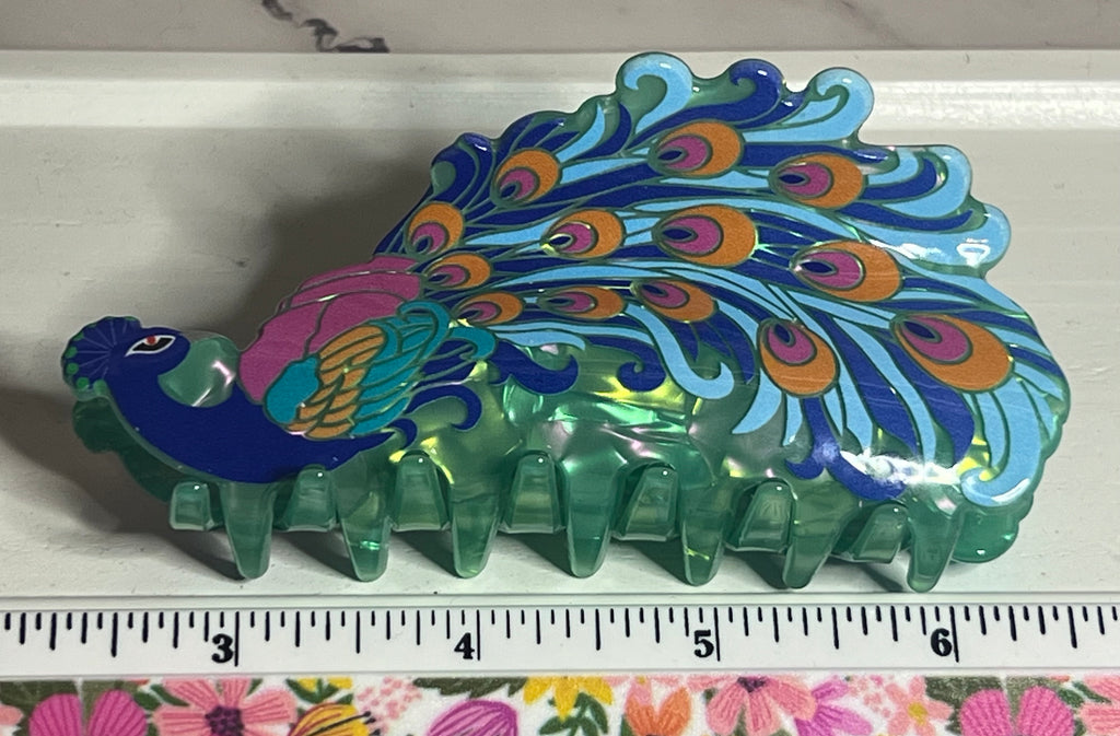 Hair Claw / Clip - Colorful Peacock