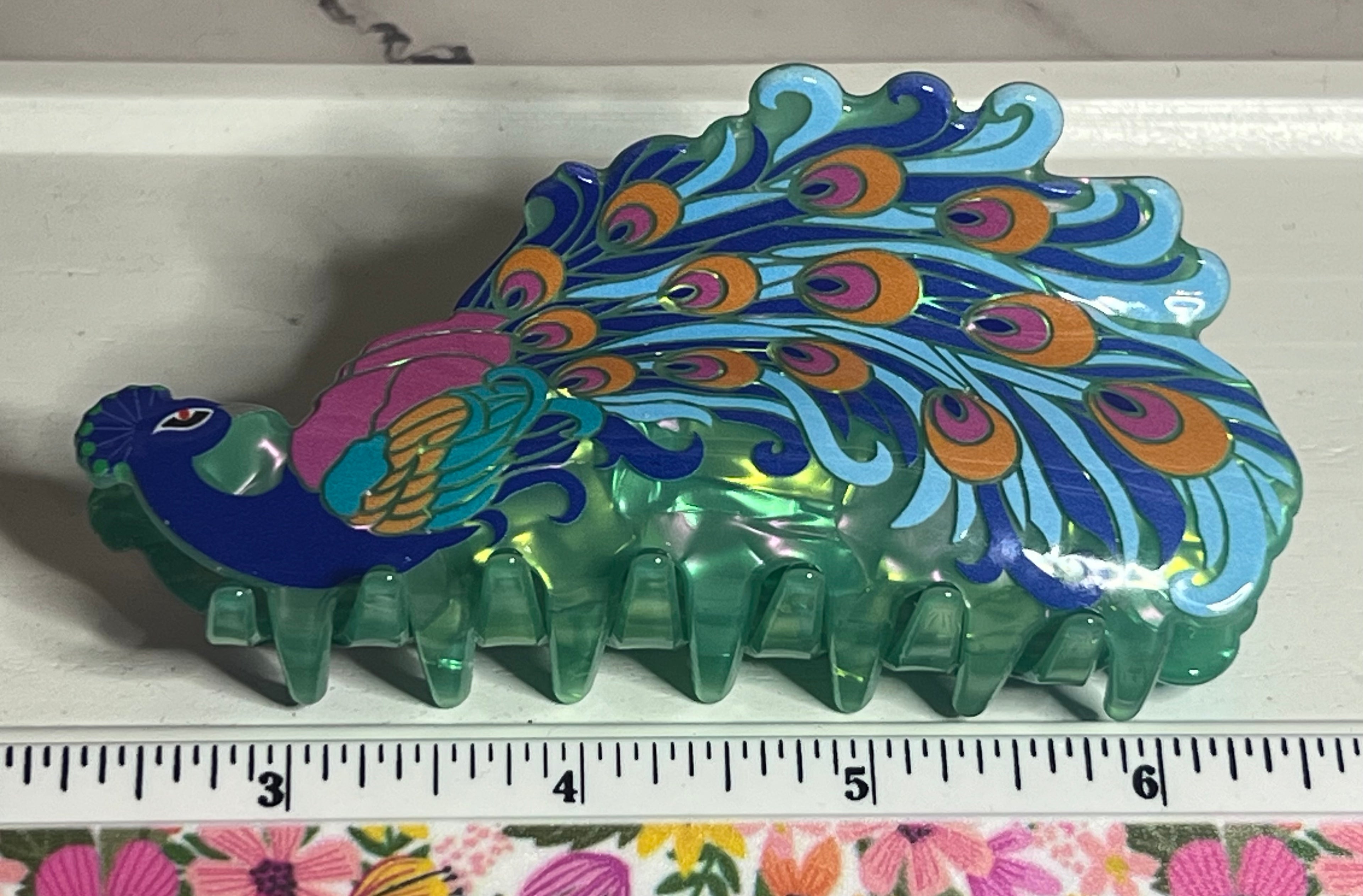Hair Claw / Clip - Colorful Peacock