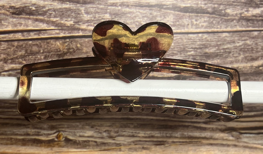 Hair Claw / Clip - Leopard Large Heart Rectangle