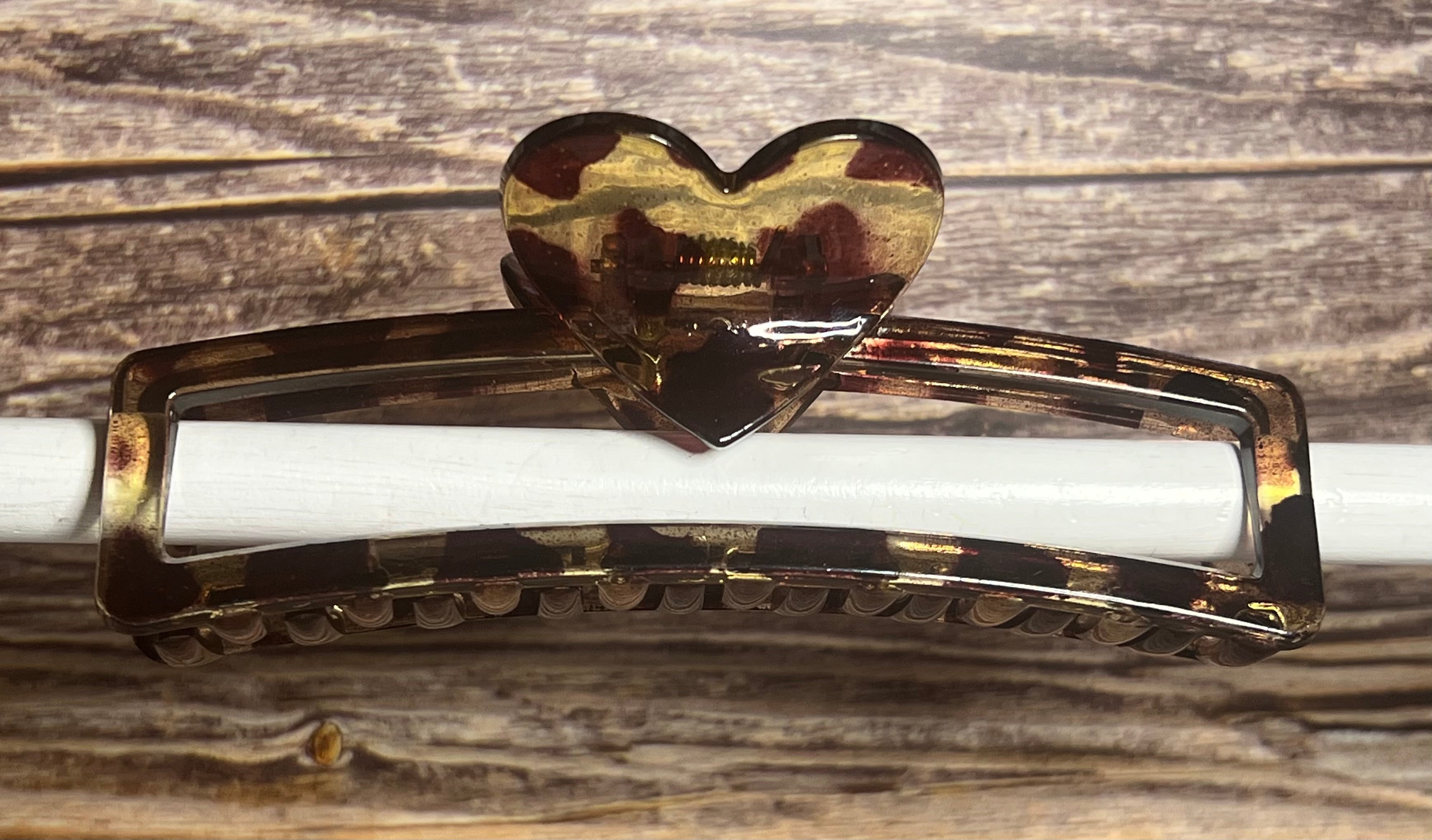 Hair Claw / Clip - Leopard Large Heart Rectangle