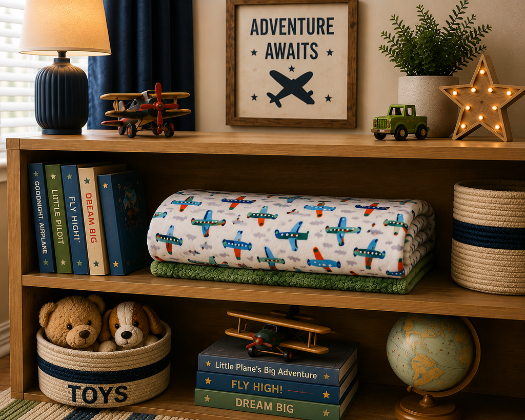 Minky Blanket - Airplanes & Green Galaxy - Approx Size 56”x82”