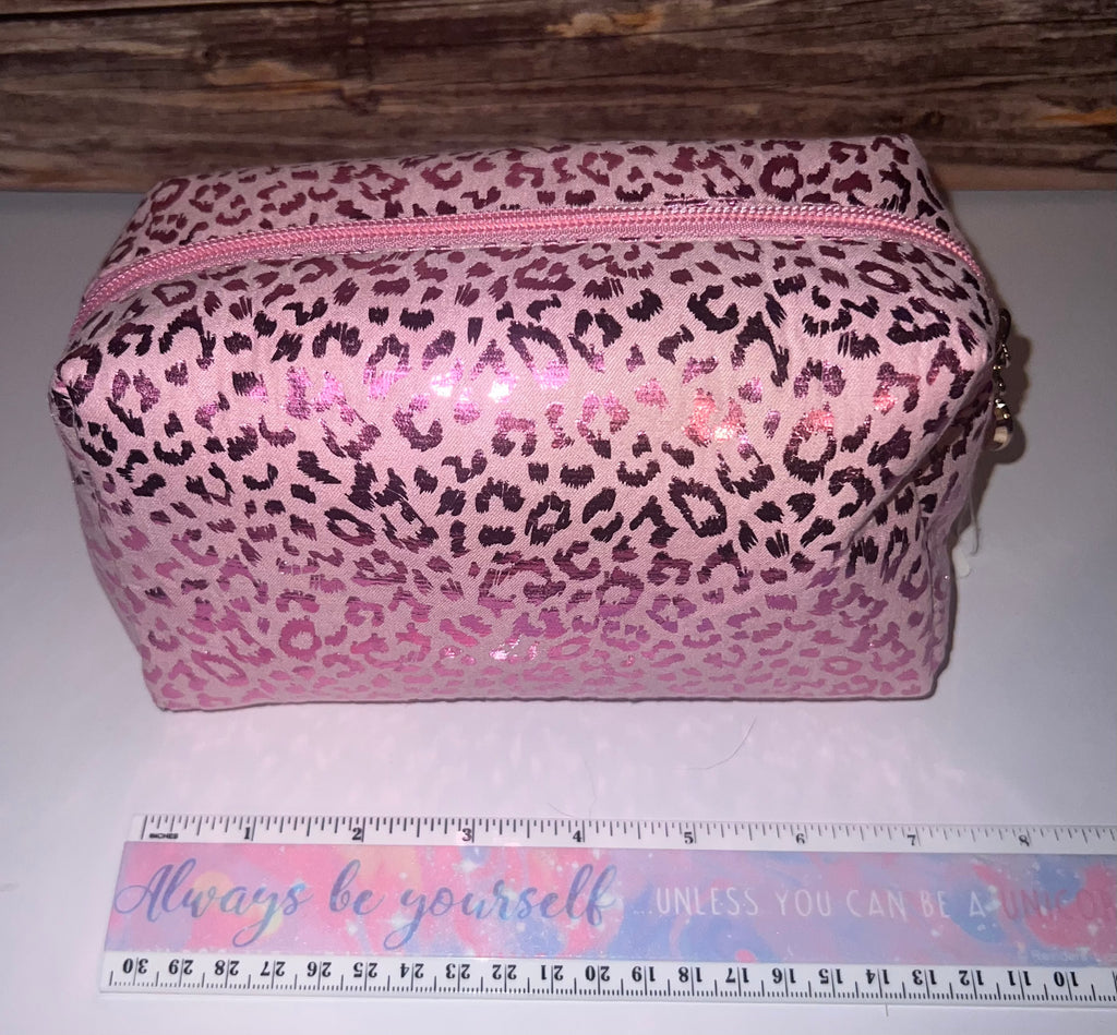 Pink Sparkly Leopard Toiletry Cosmetic Bag