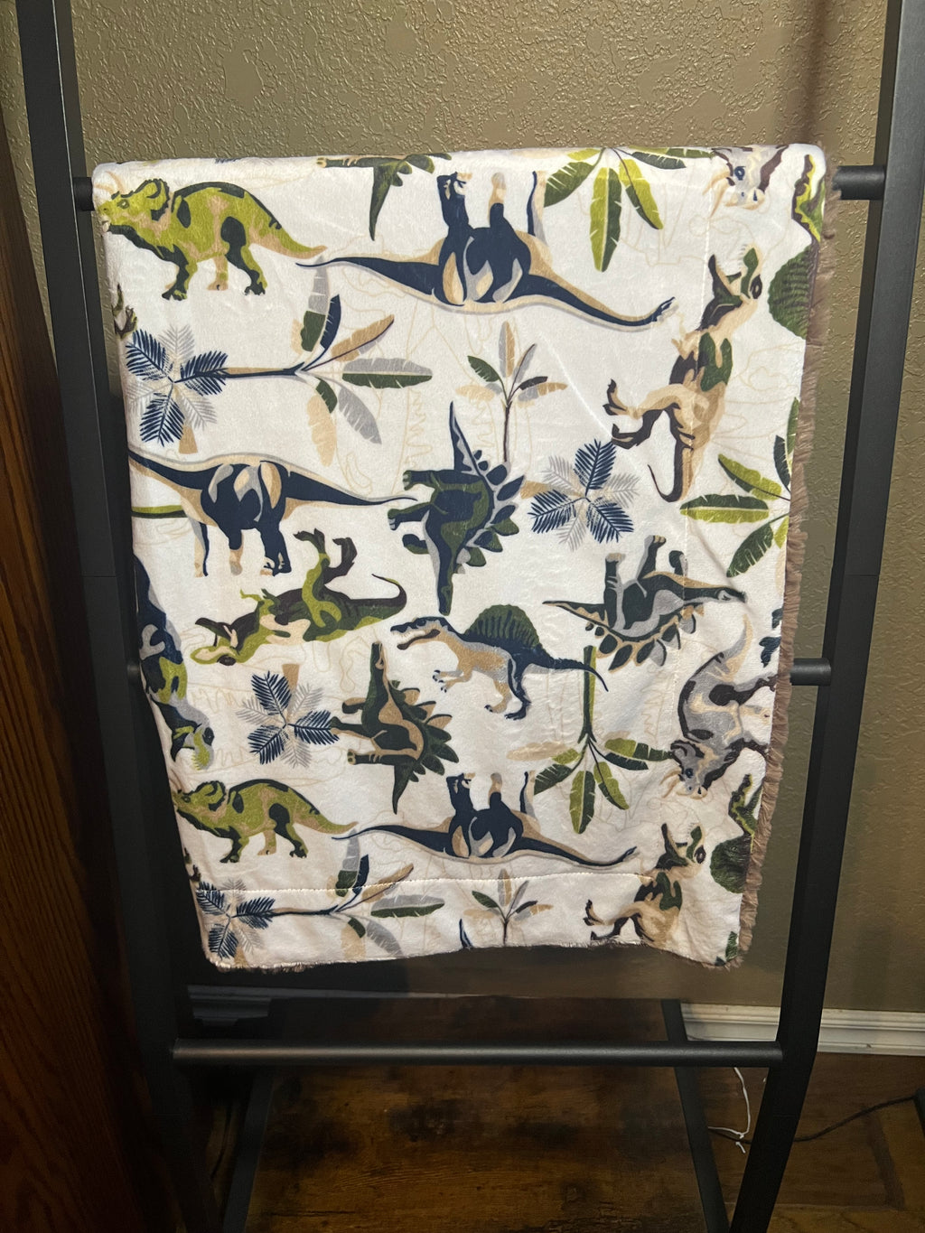 Minky Baby Blanket - Dinosaurs / Brown Hide