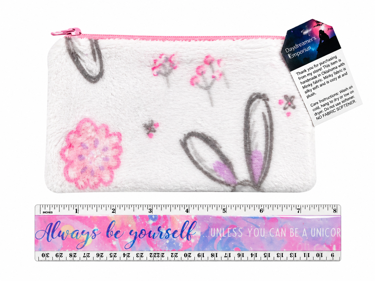 Minky Pouch - Bunnies Pink Zipper