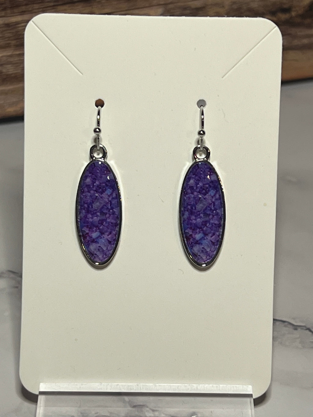 Earrings- Purple Oval Drop Sterling Silver Ear Wire