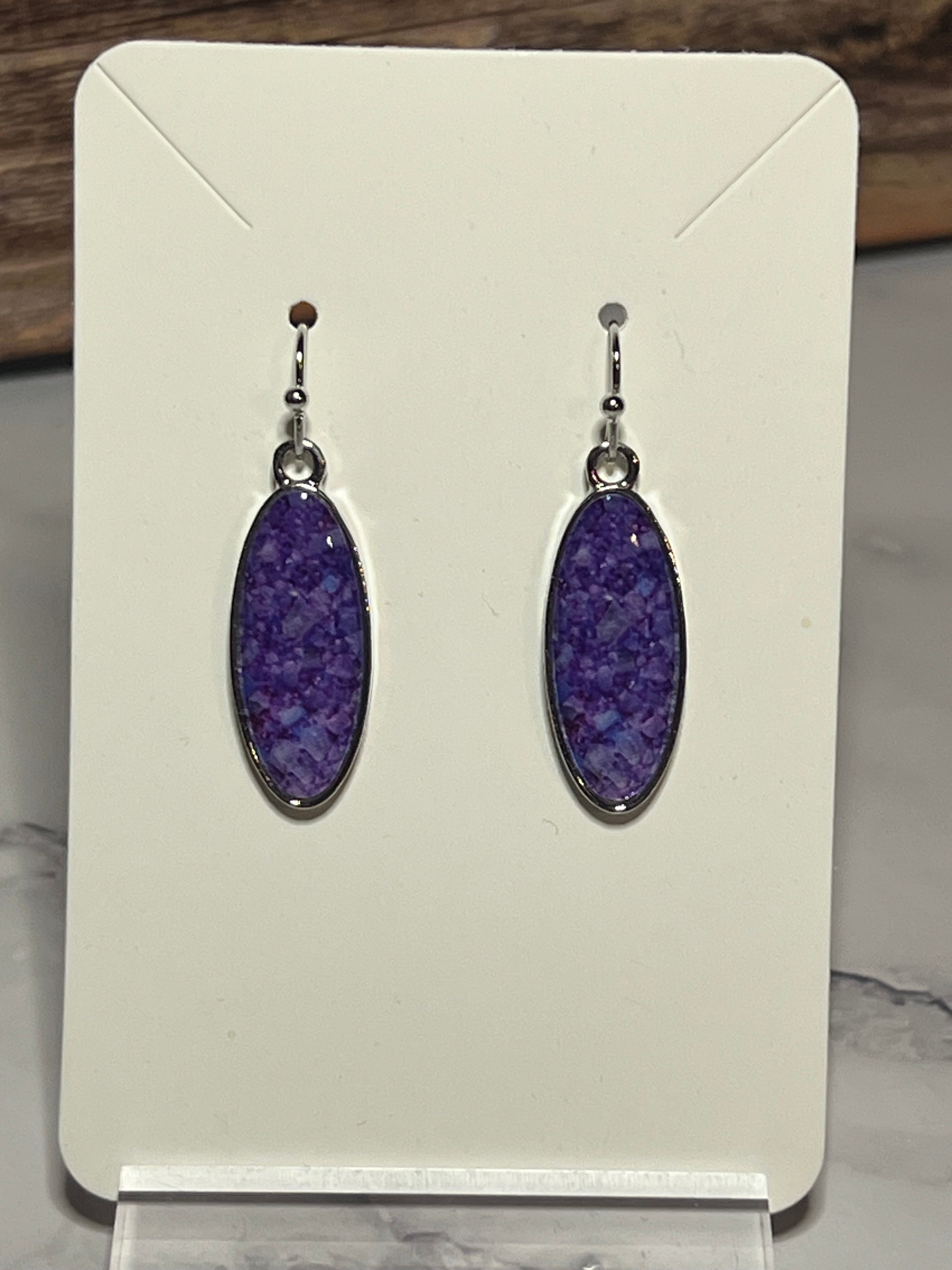 Earrings- Purple Oval Drop Sterling Silver Ear Wire
