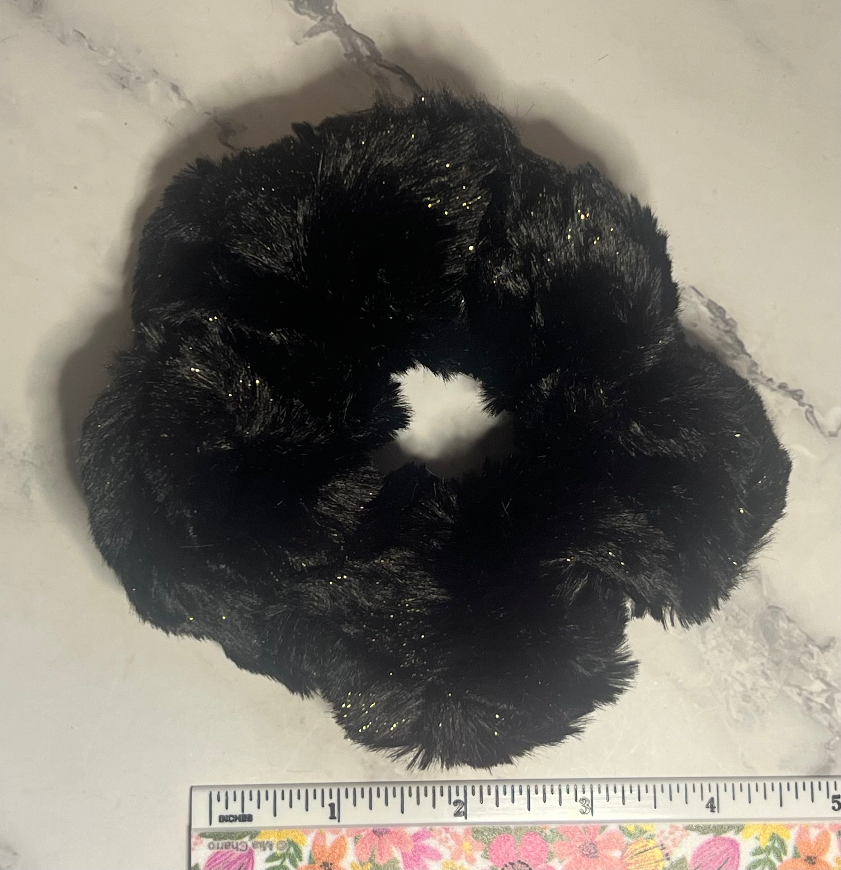 Minky Razzle Dazzle Scrunchie - Black with Gold Specks