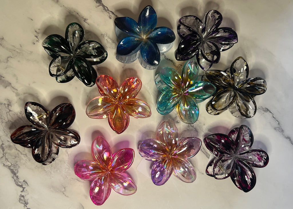 Hair Claw / Clip - Large Iridescent Flower - Various Colors To Choose From