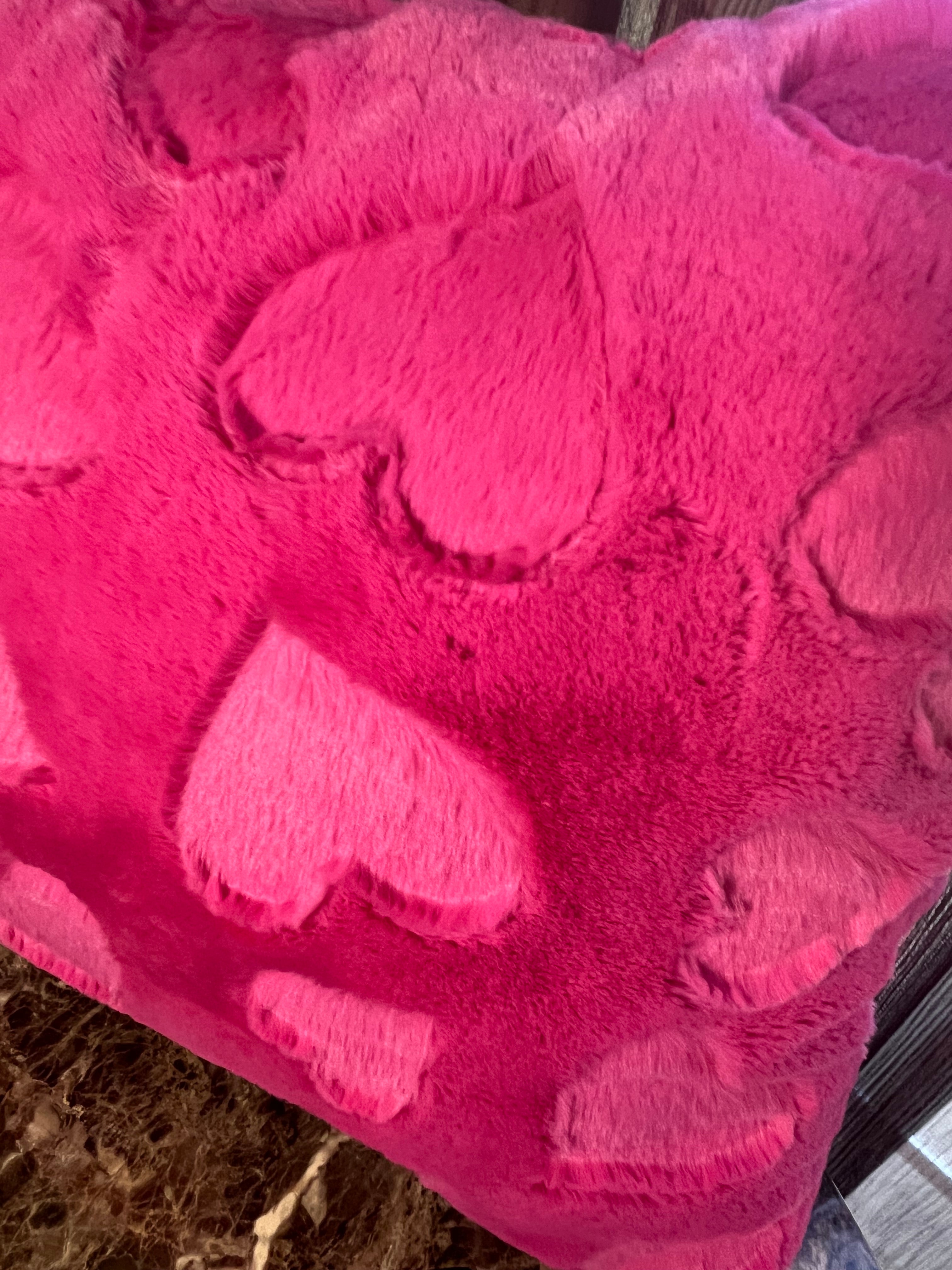 Minky Throw Pillow - Fuchsia Embossed Hearts