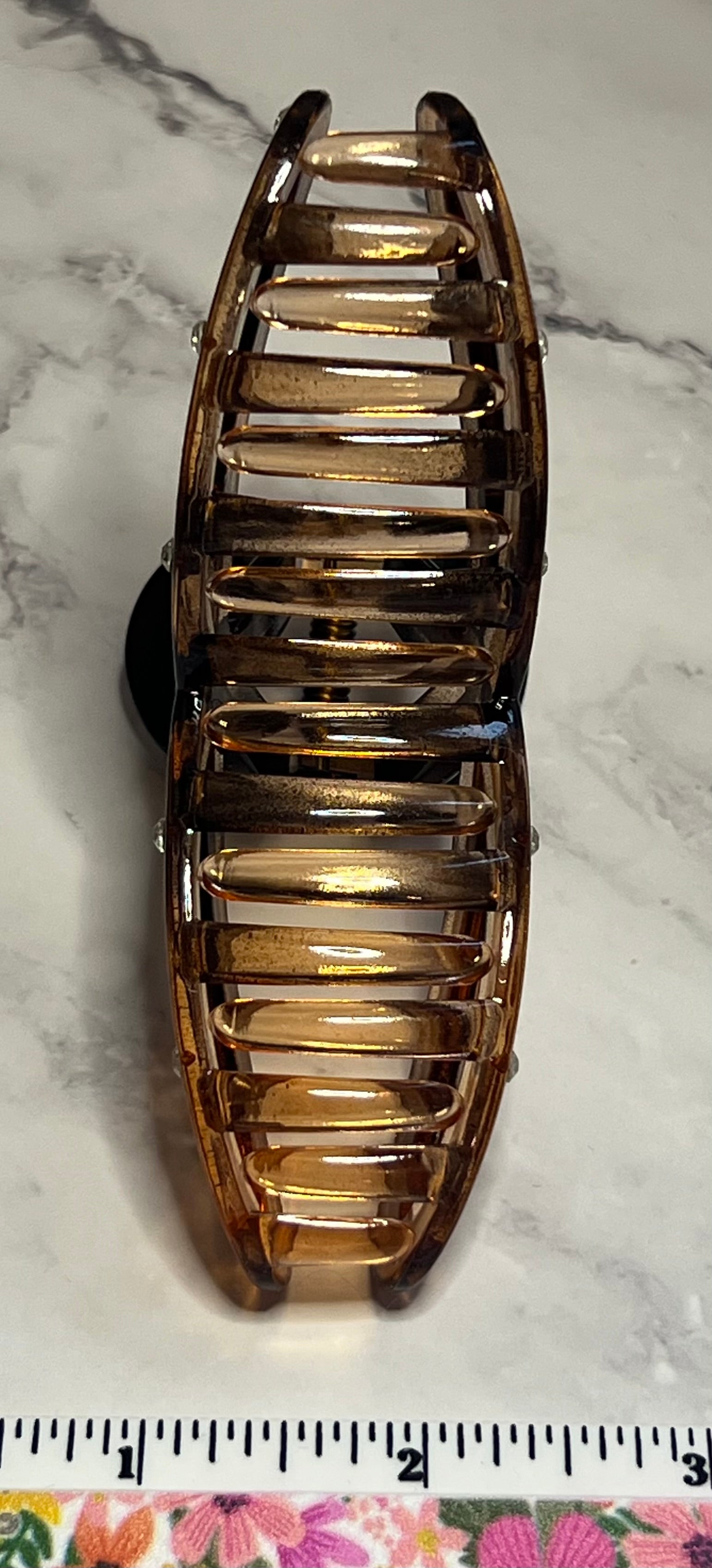 Hair Claw / Clip - Large Two Tone Brown with Rhinestones