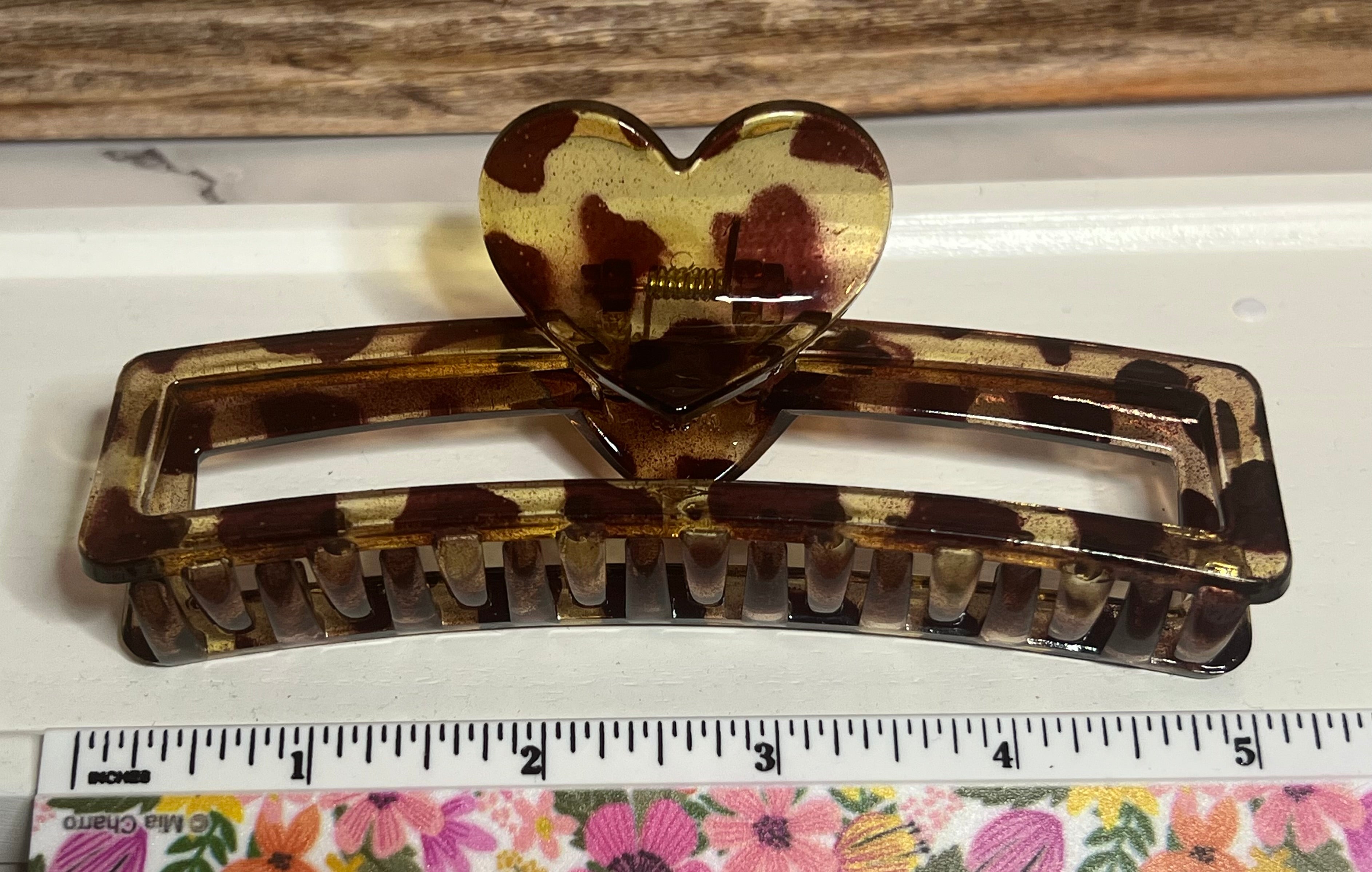 Hair Claw / Clip - Leopard Large Heart Rectangle