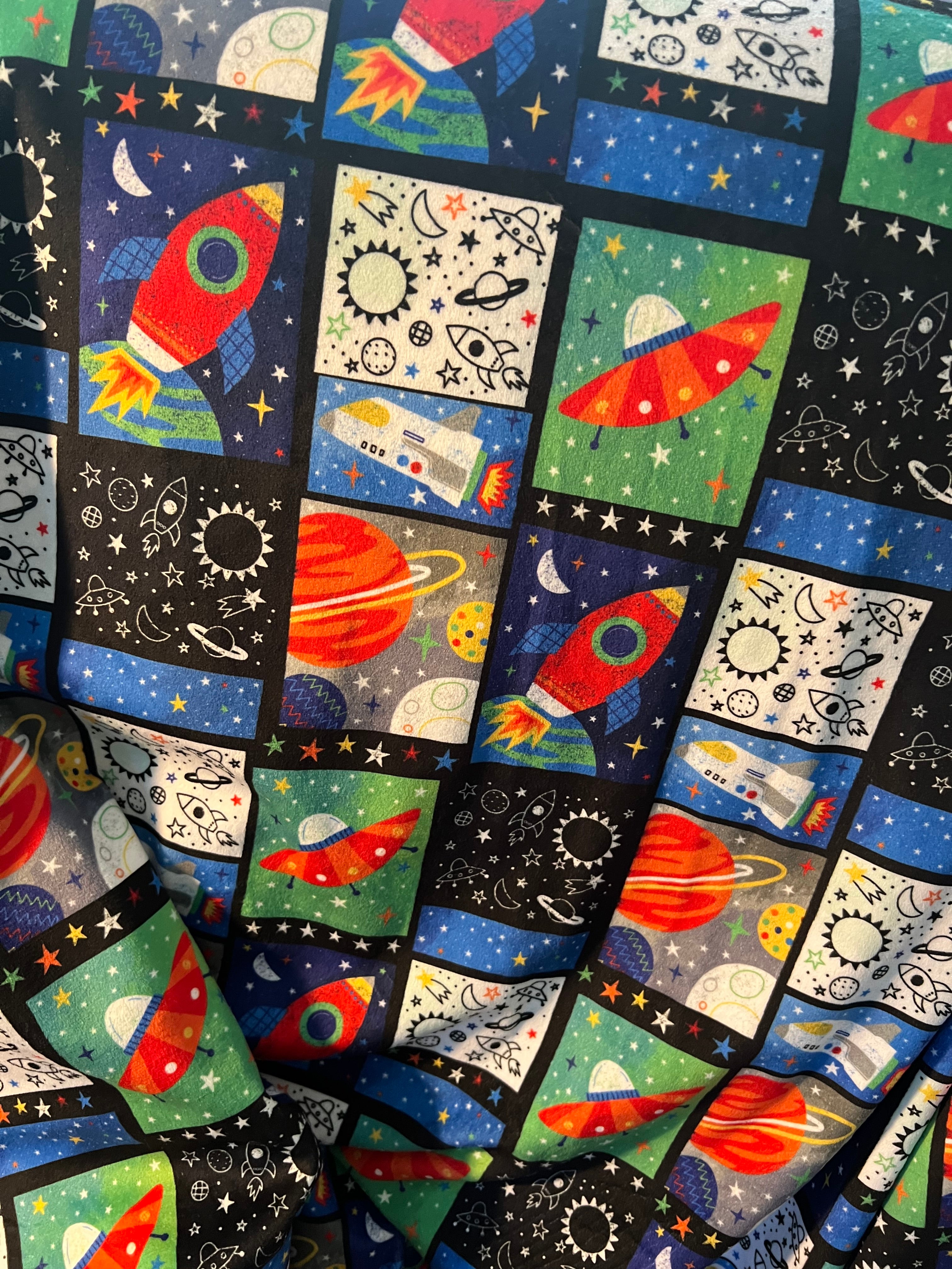 Minky Blanket - Rockets & Space - Approx Size 55”x82”