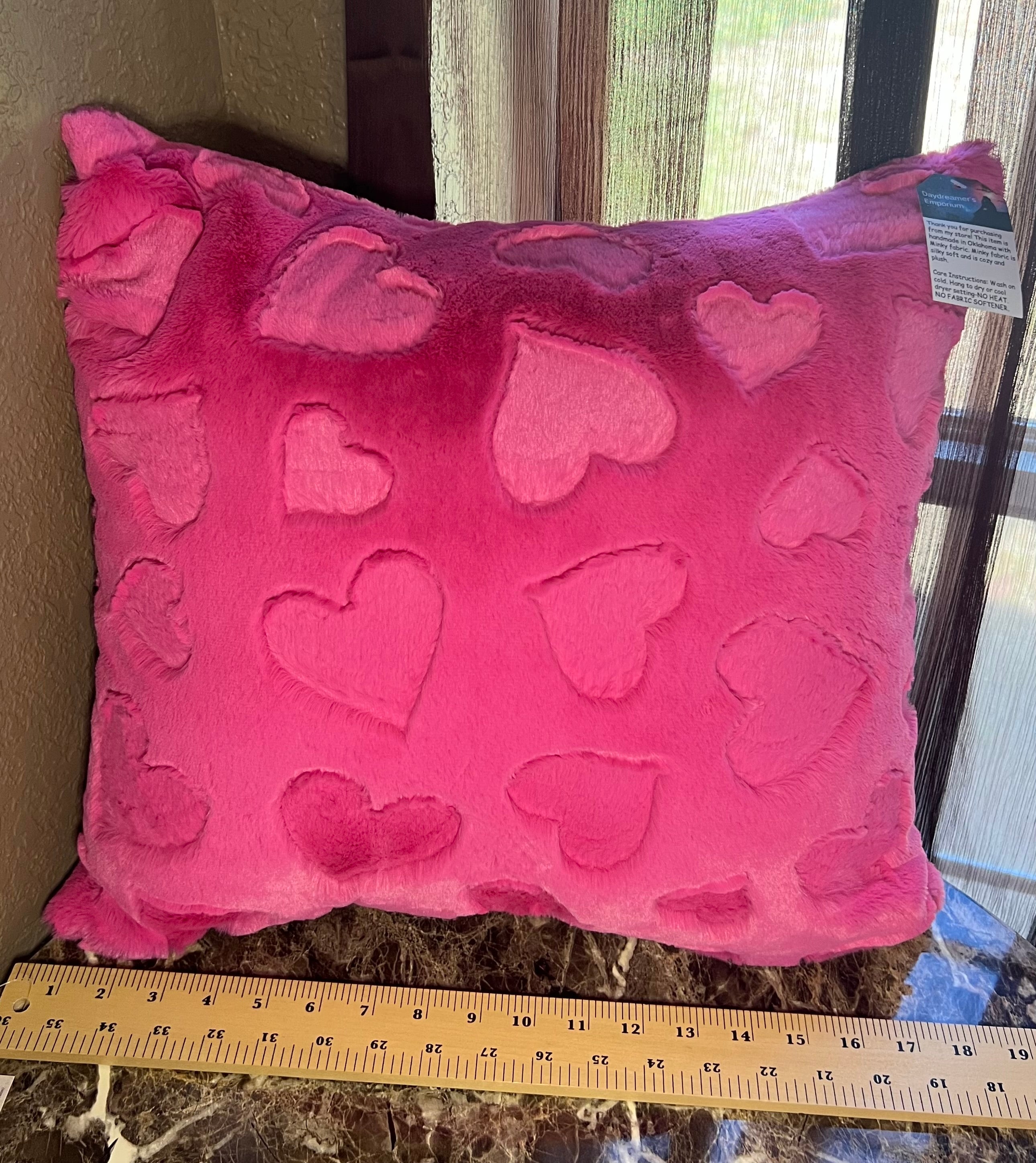 Minky Throw Pillow - Fuchsia Embossed Hearts